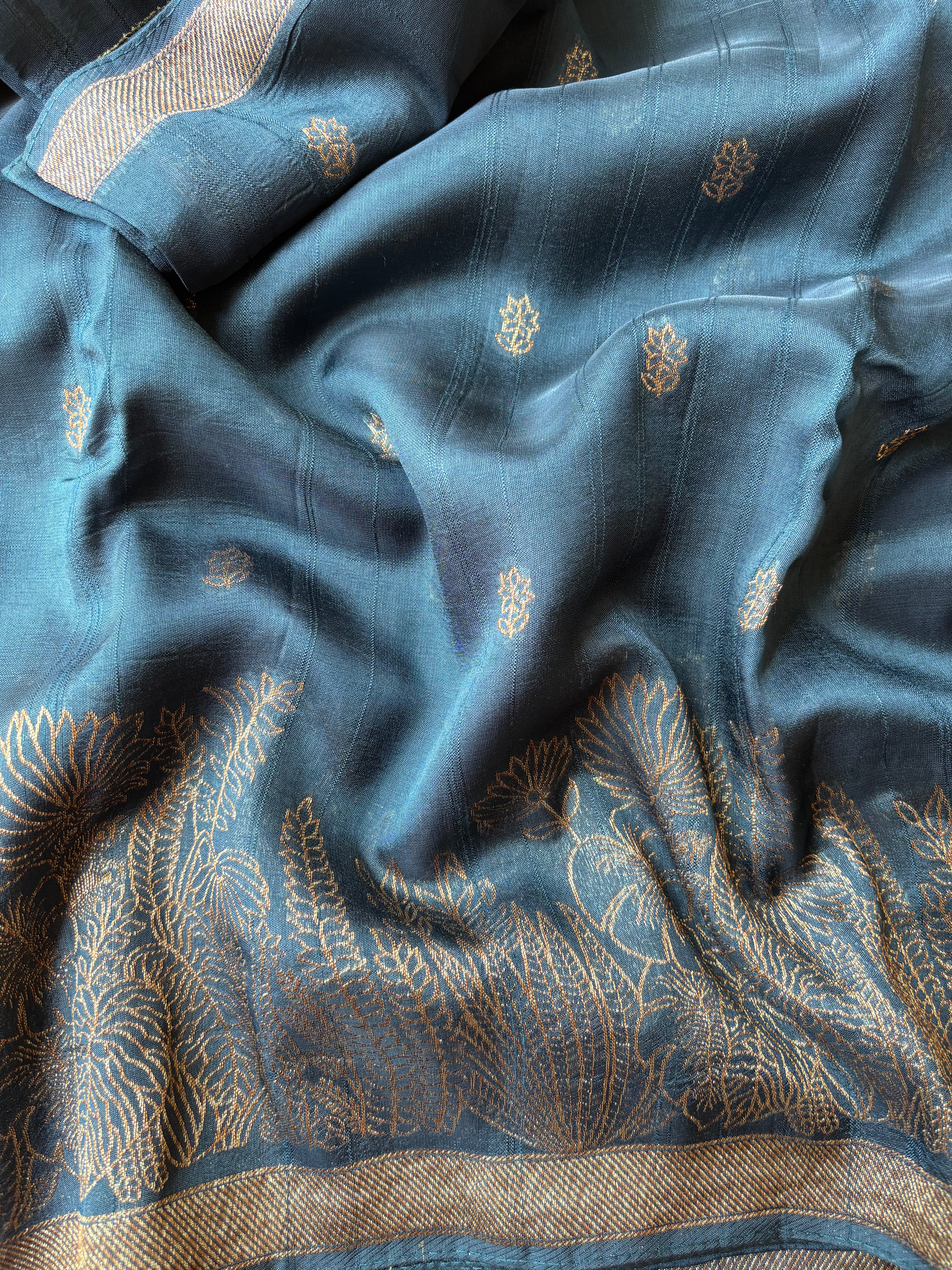 Blue Blended Raw Silk Saree