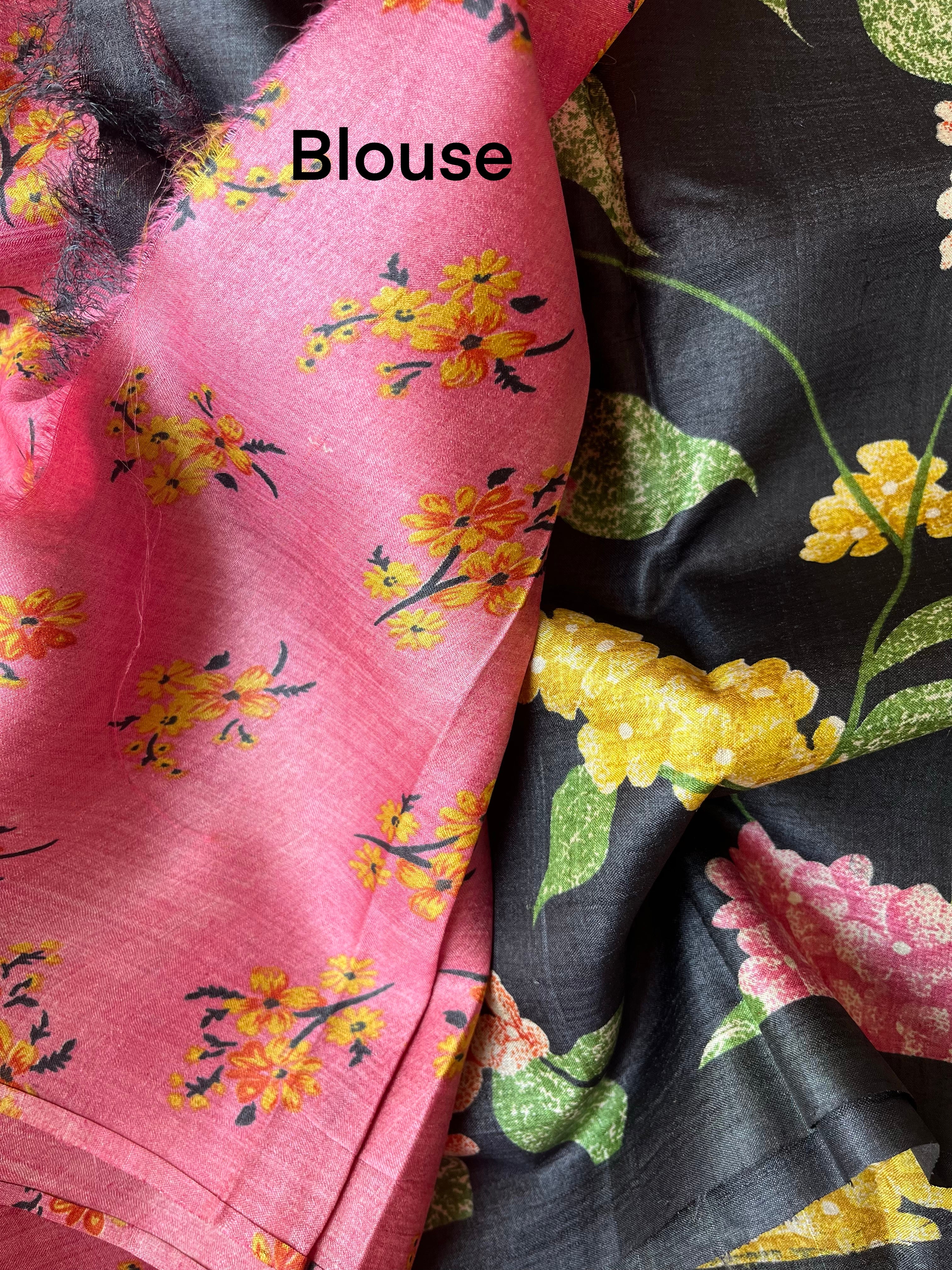 Black Floral Tussar Saree