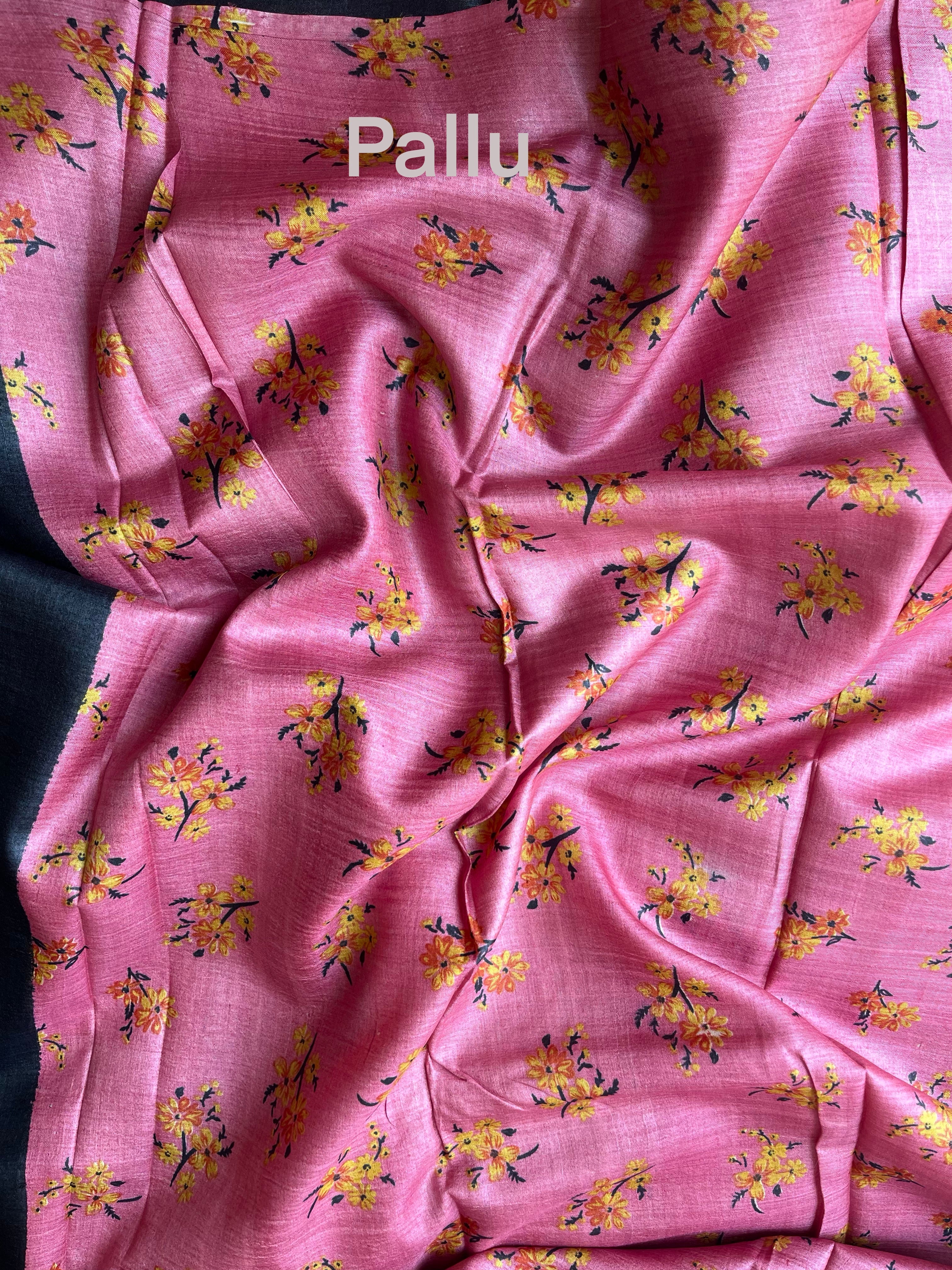 Black Floral Tussar Saree