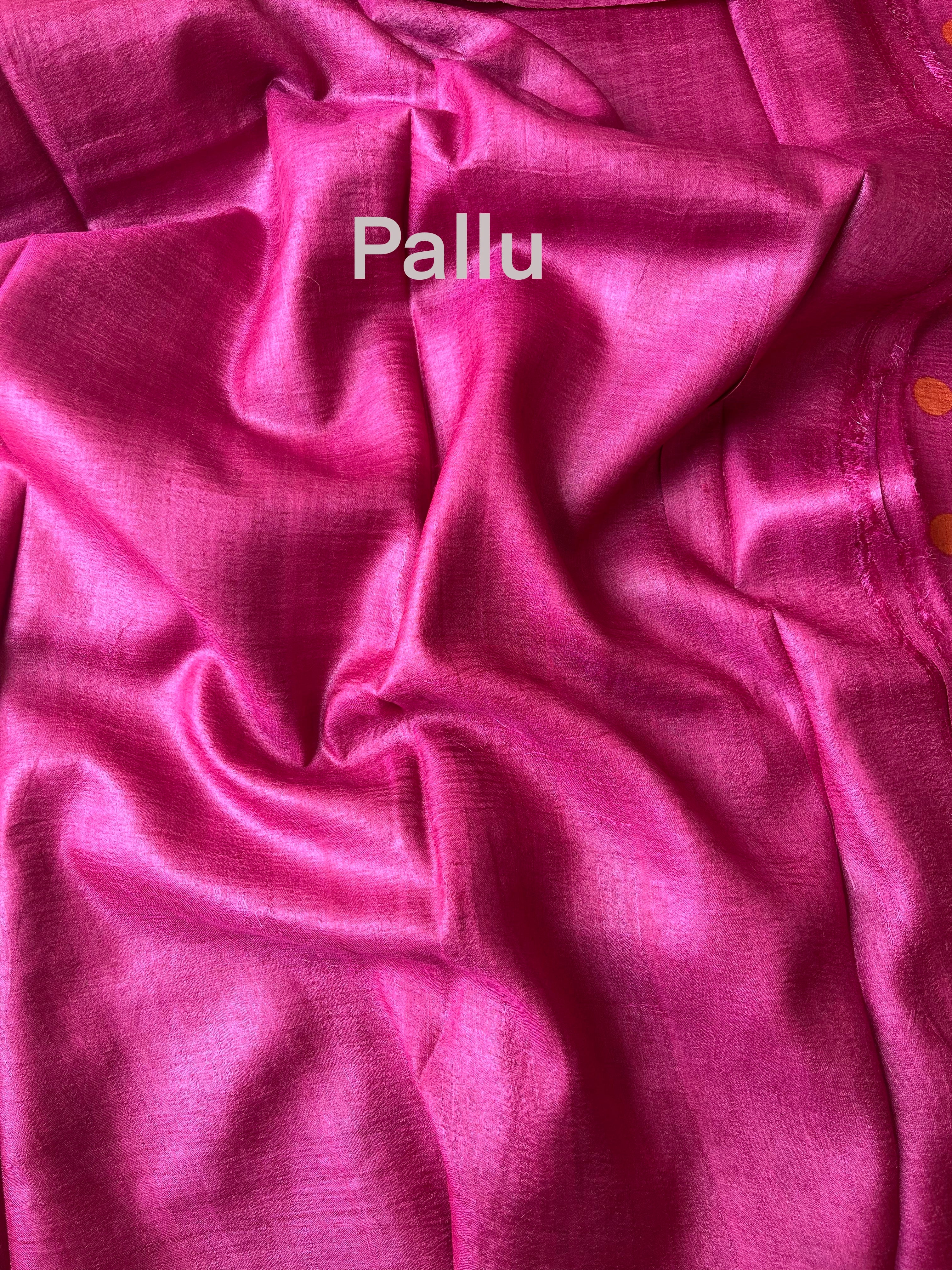 Pink polka dots Tussar Saree