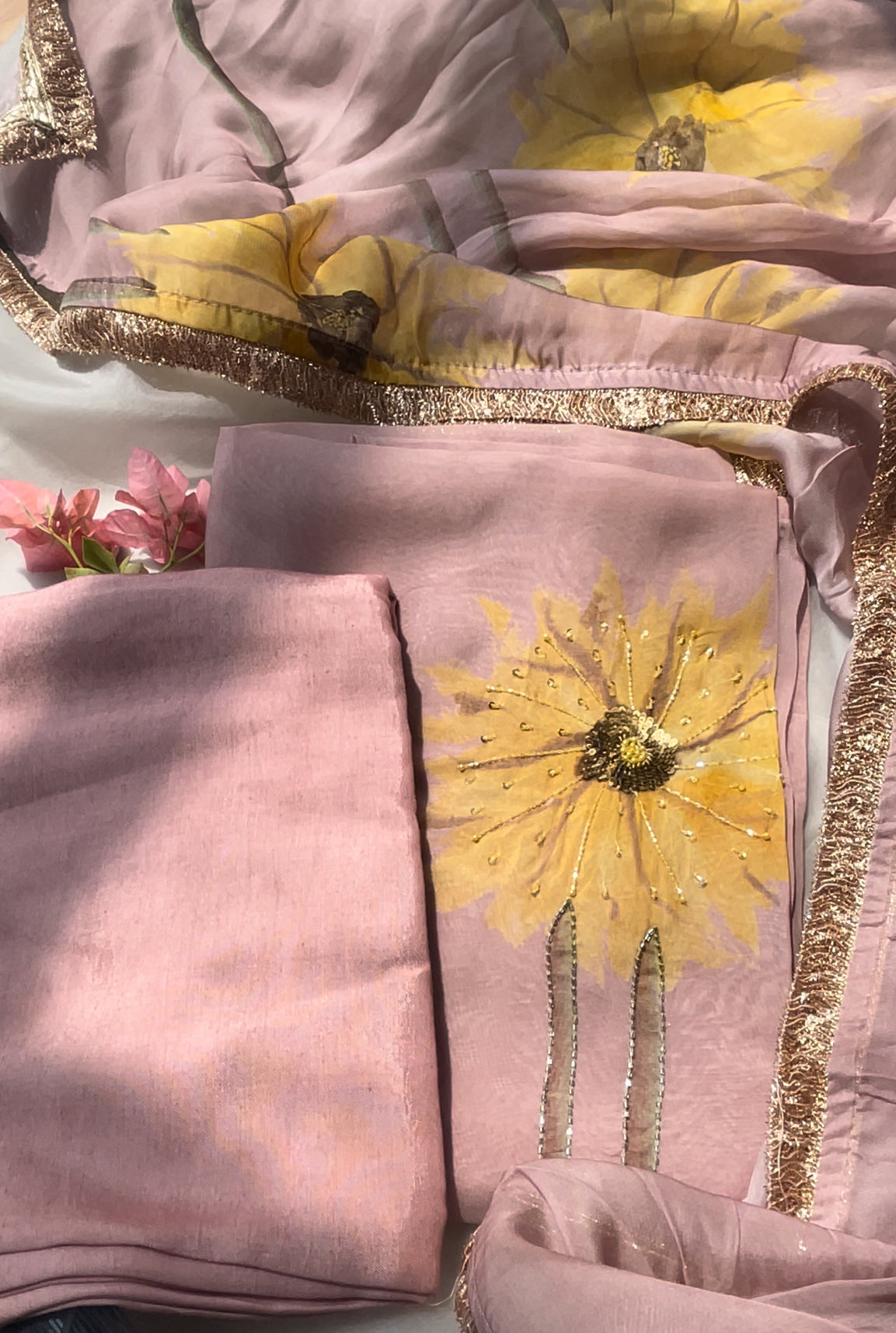 Pink Organza unstitched salwar suit