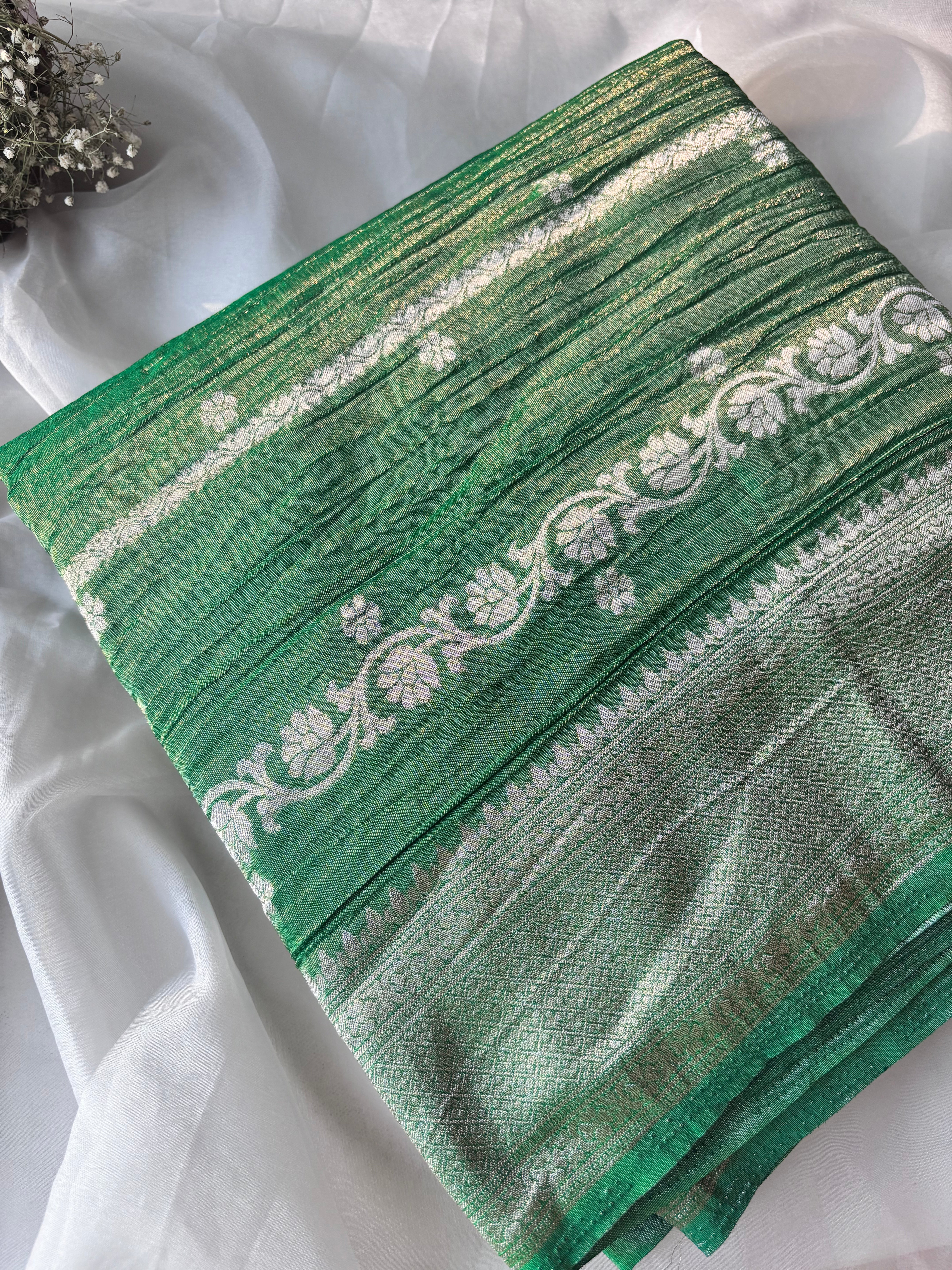 Green Crushed tissue banaras sarees