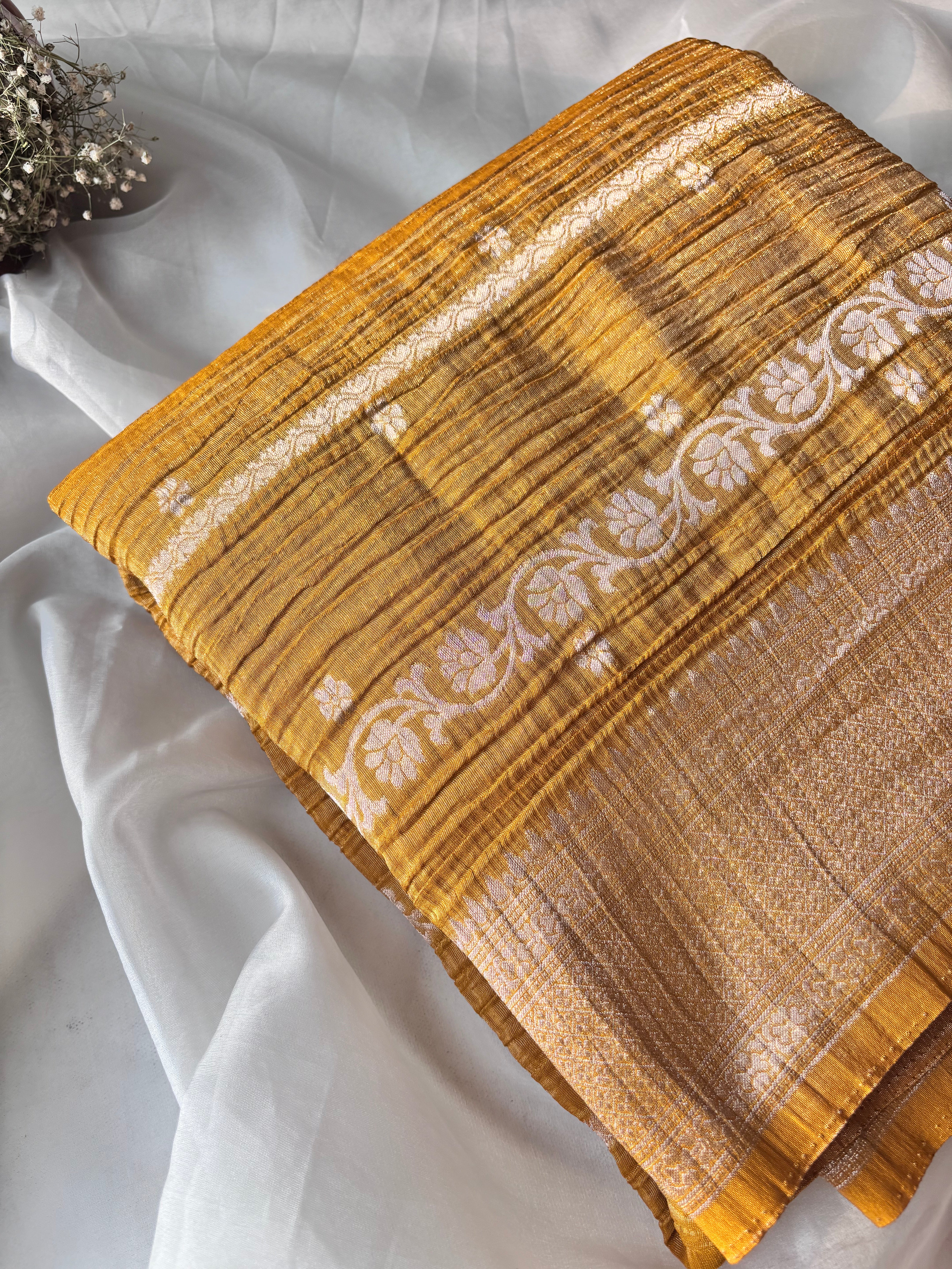 Mustard Crushed tissue banaras sarees