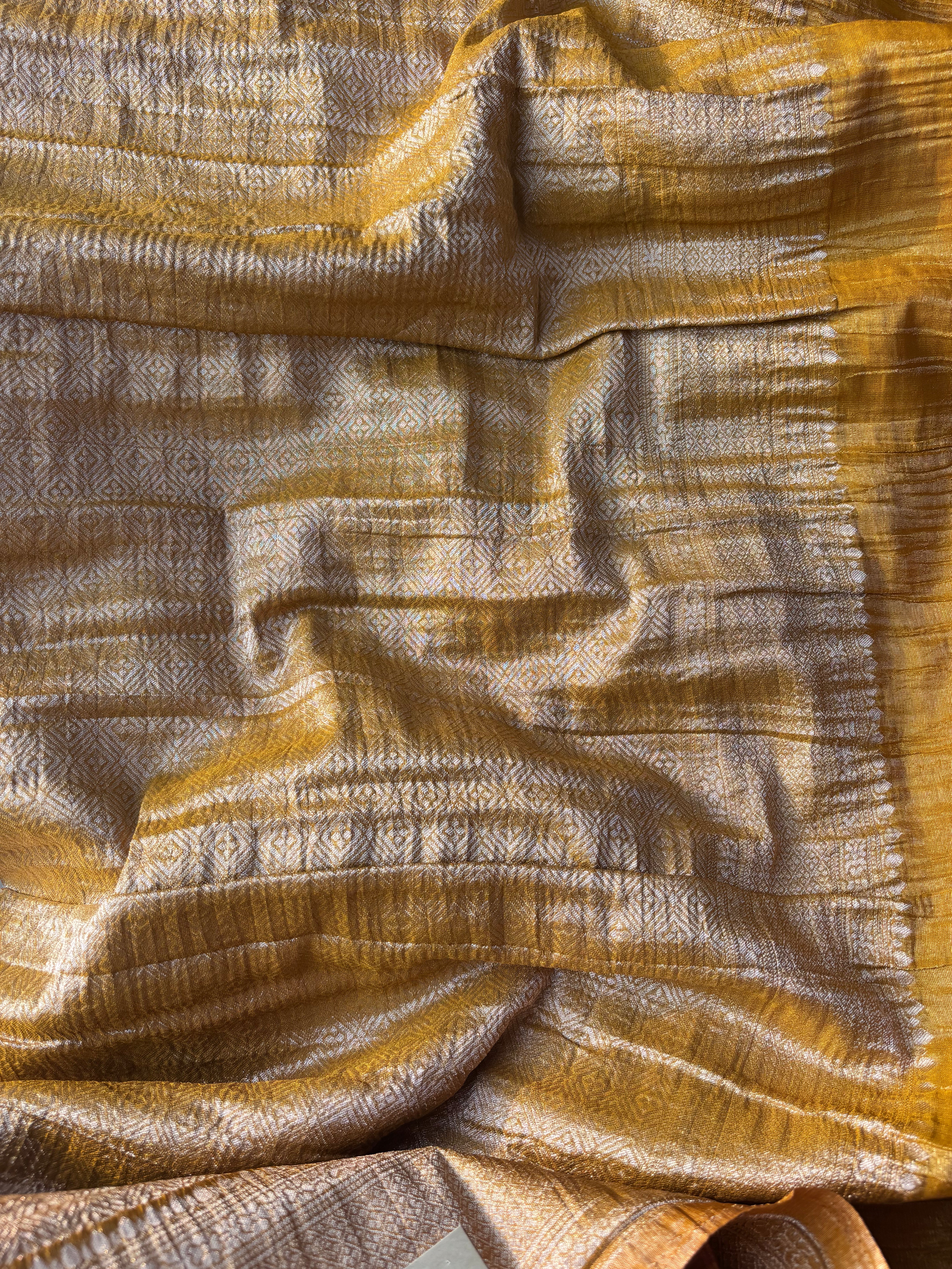 Mustard Crushed tissue banaras sarees