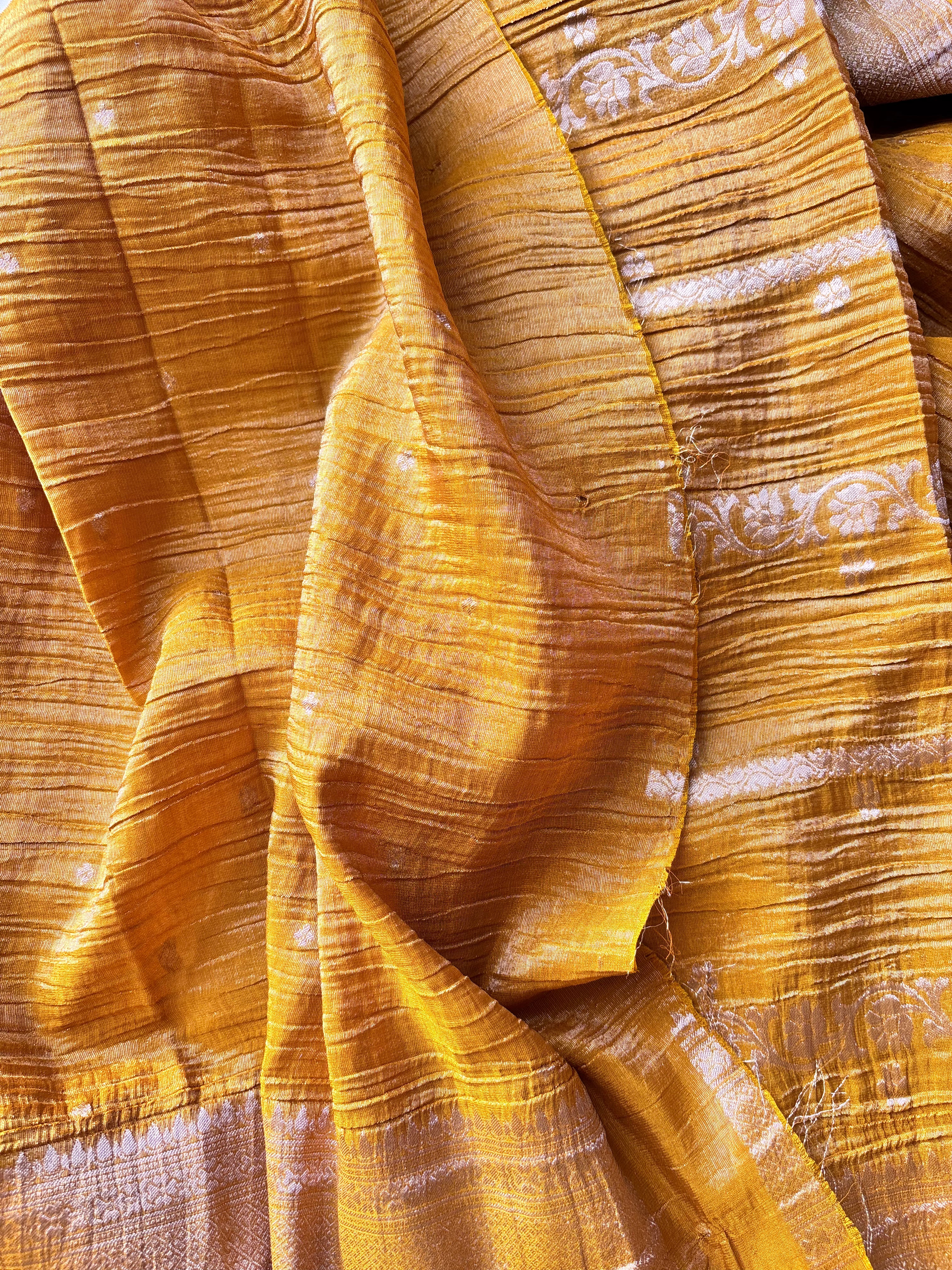 Mustard Crushed tissue banaras sarees