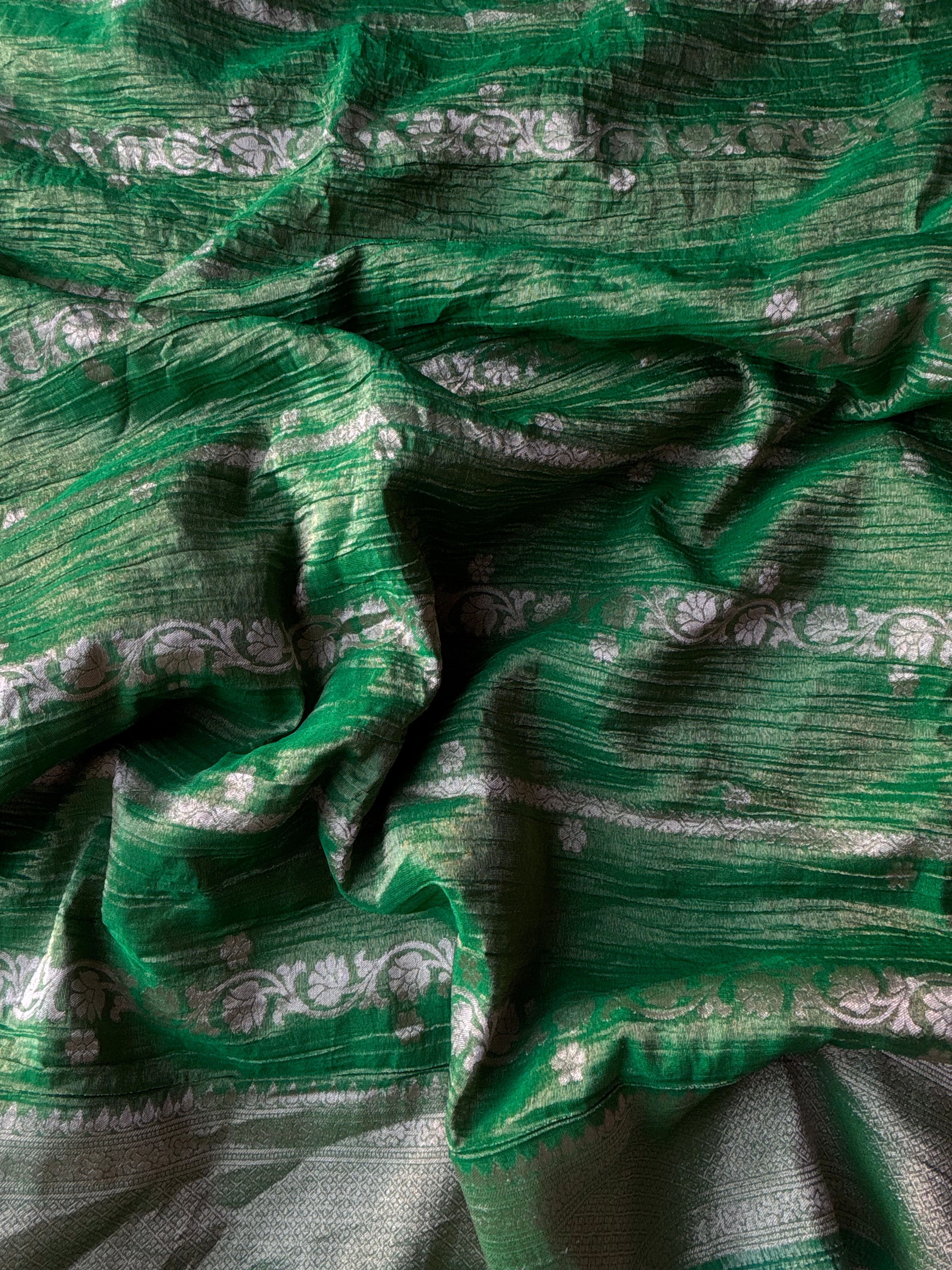 Green Crushed tissue banaras sarees