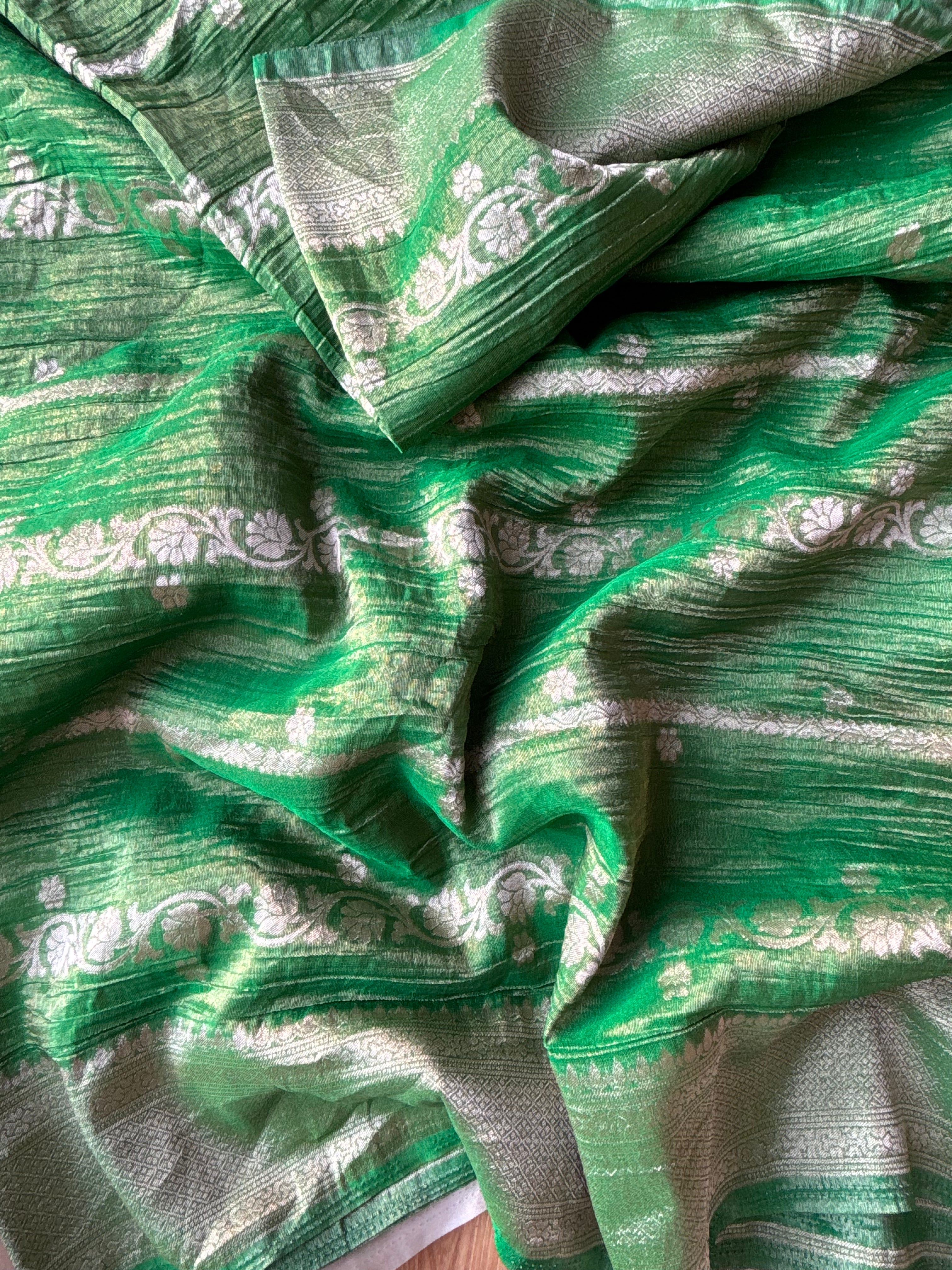 Green Crushed tissue banaras sarees