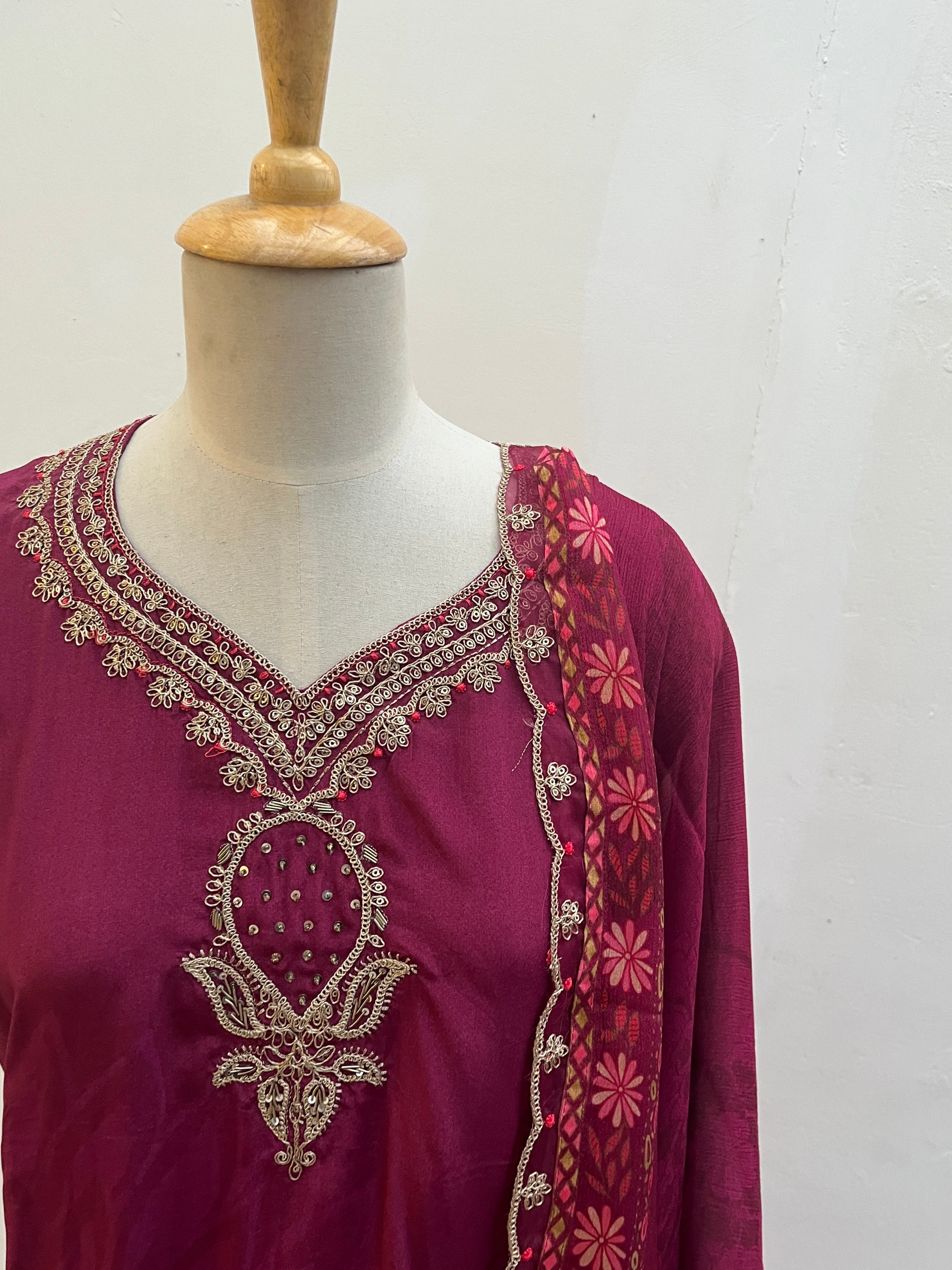 Berry pink semi stitched suit set