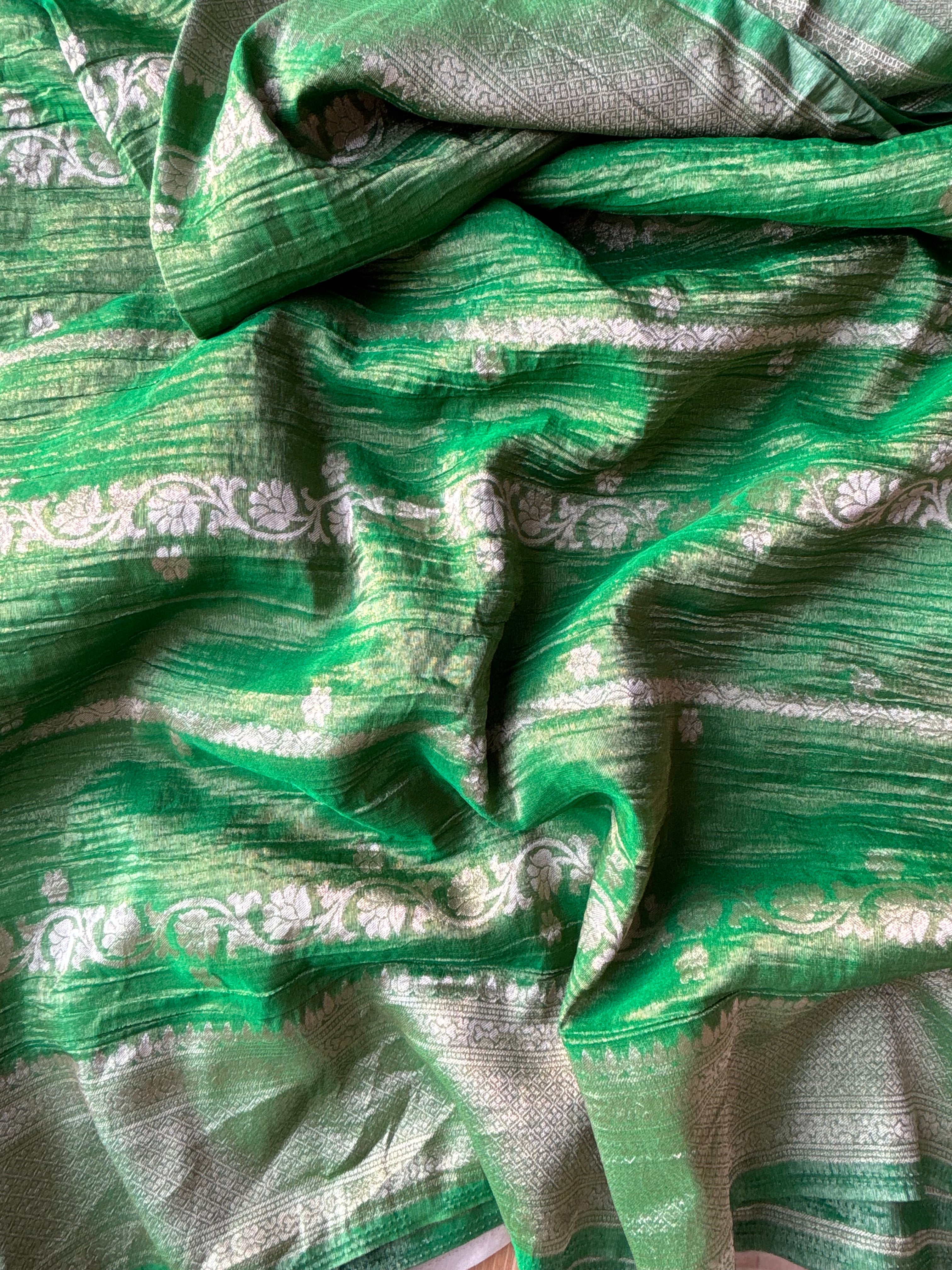 Green Crushed tissue banaras sarees