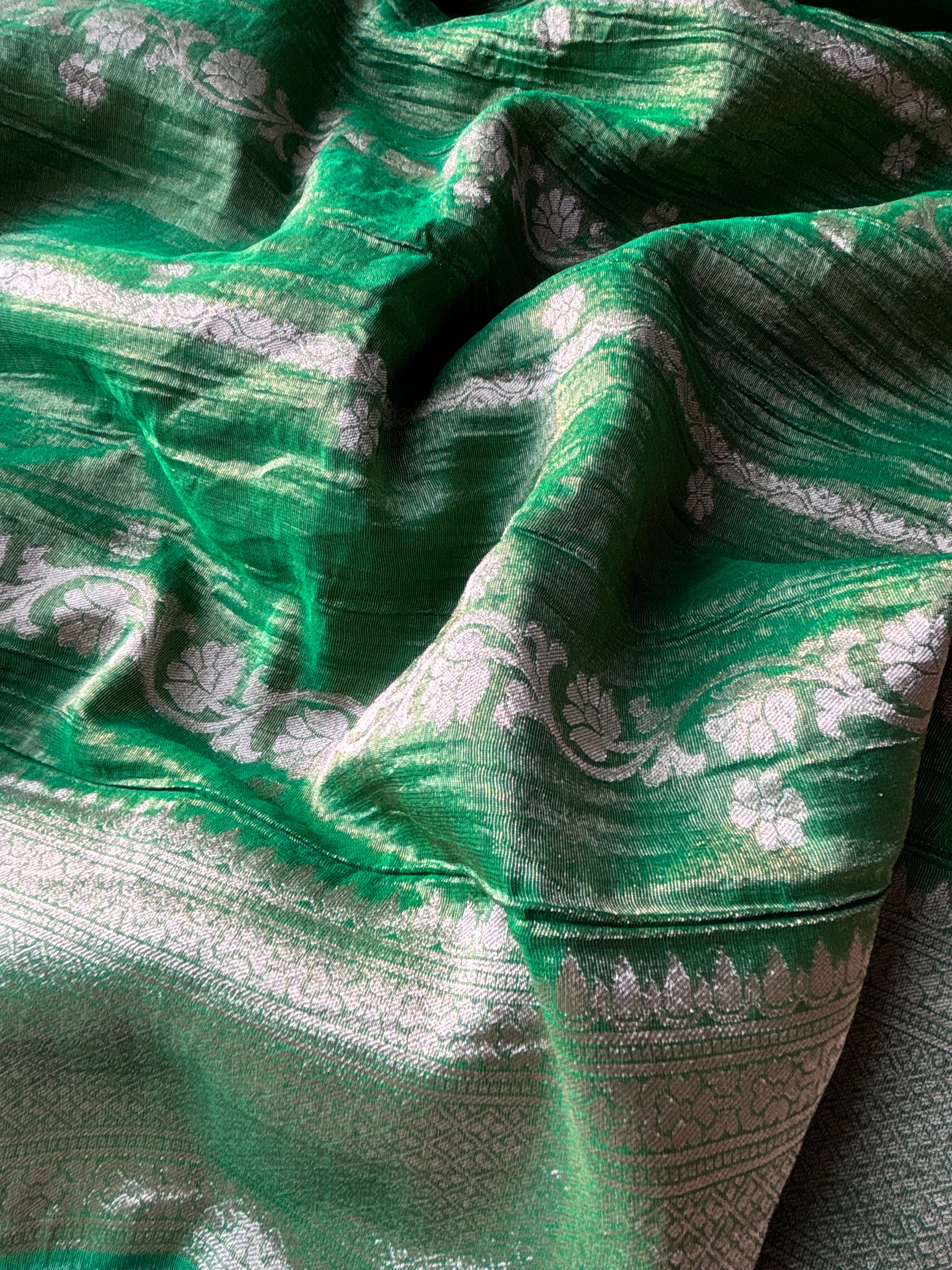 Green Crushed tissue banaras sarees