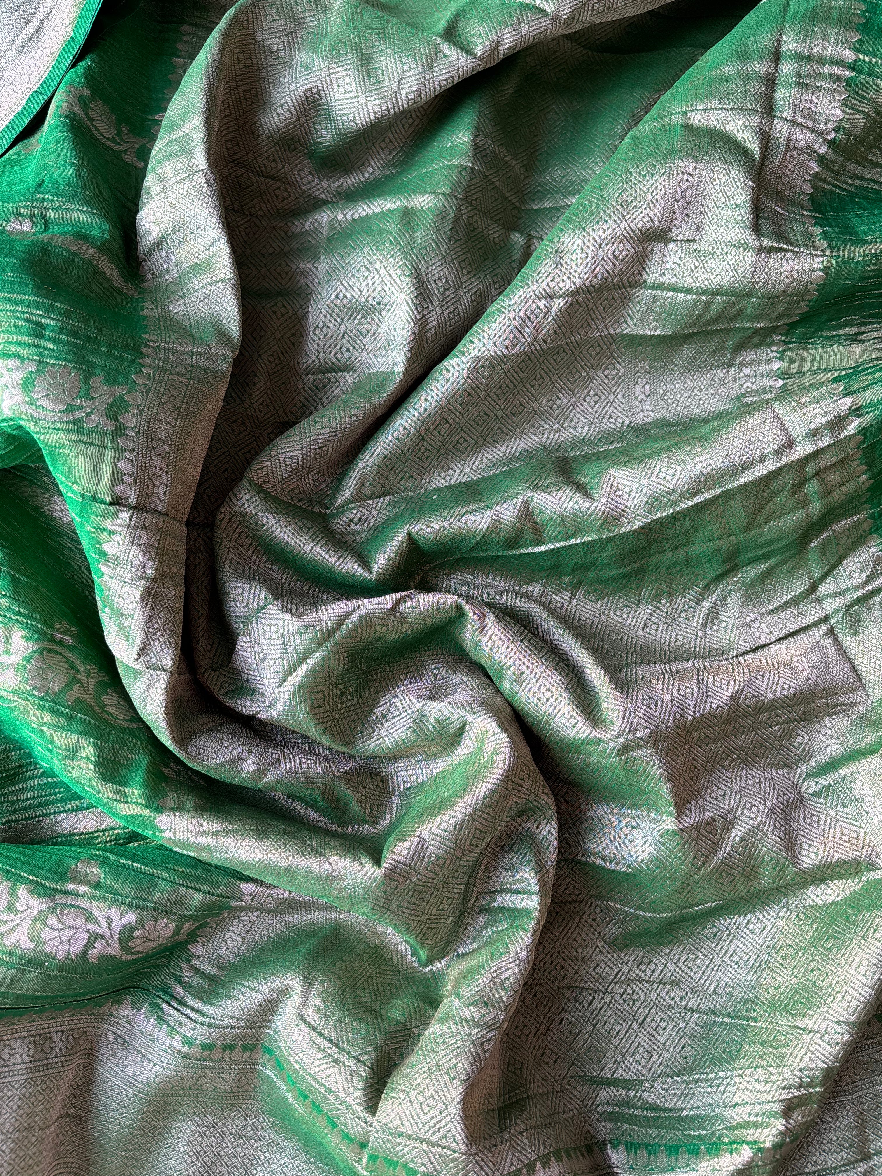Green Crushed tissue banaras sarees