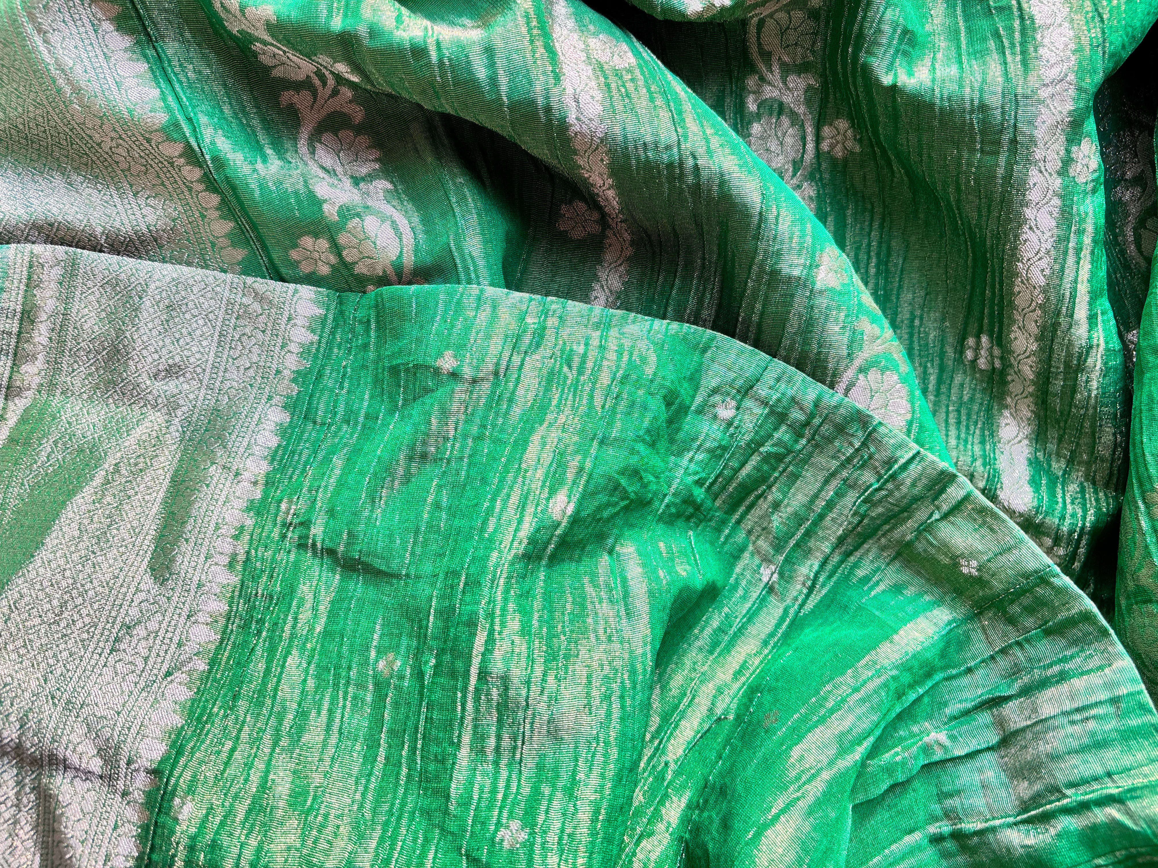 Green Crushed tissue banaras sarees