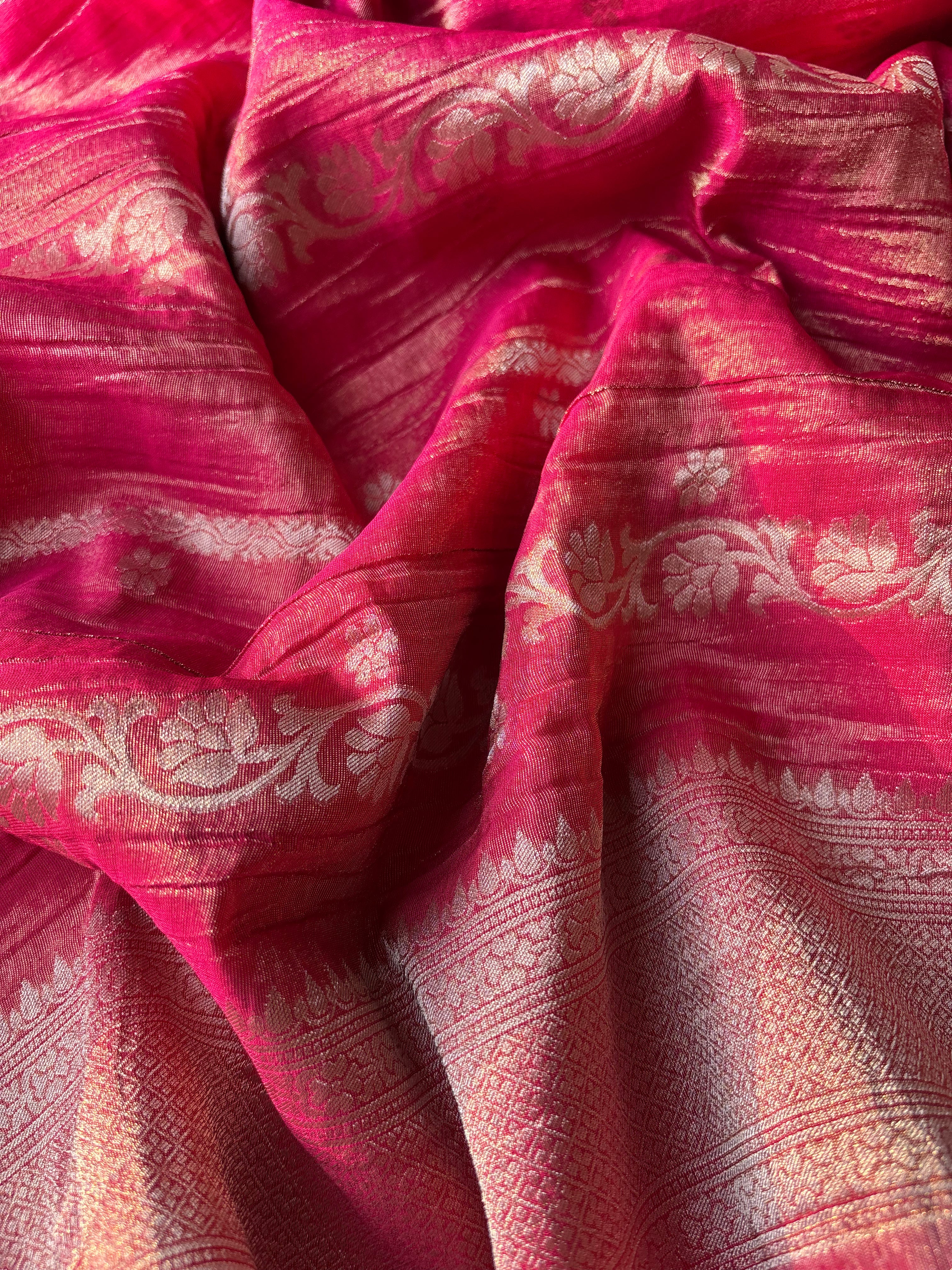 Pink Crushed tissue banaras sarees