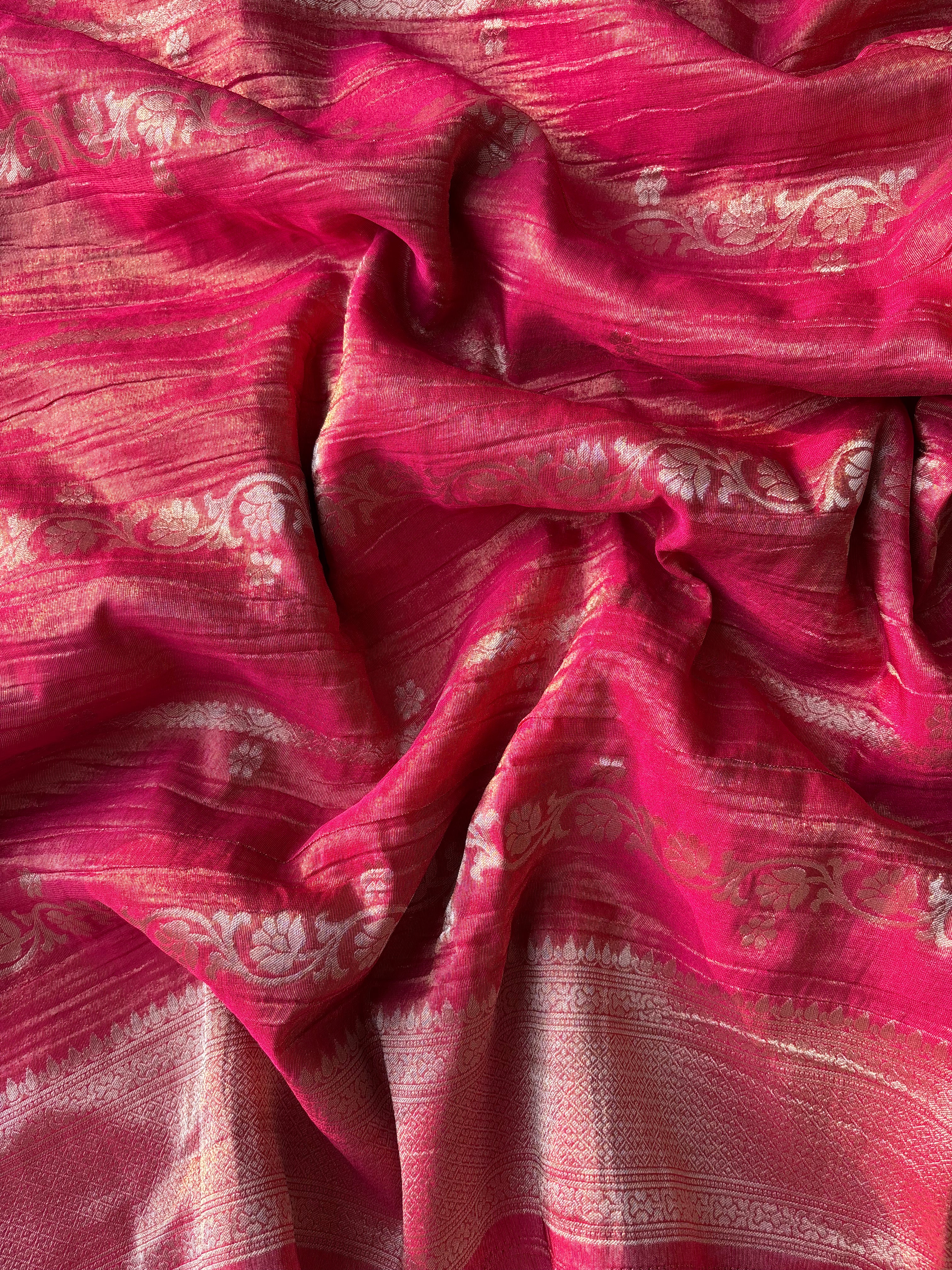 Pink Crushed tissue banaras sarees