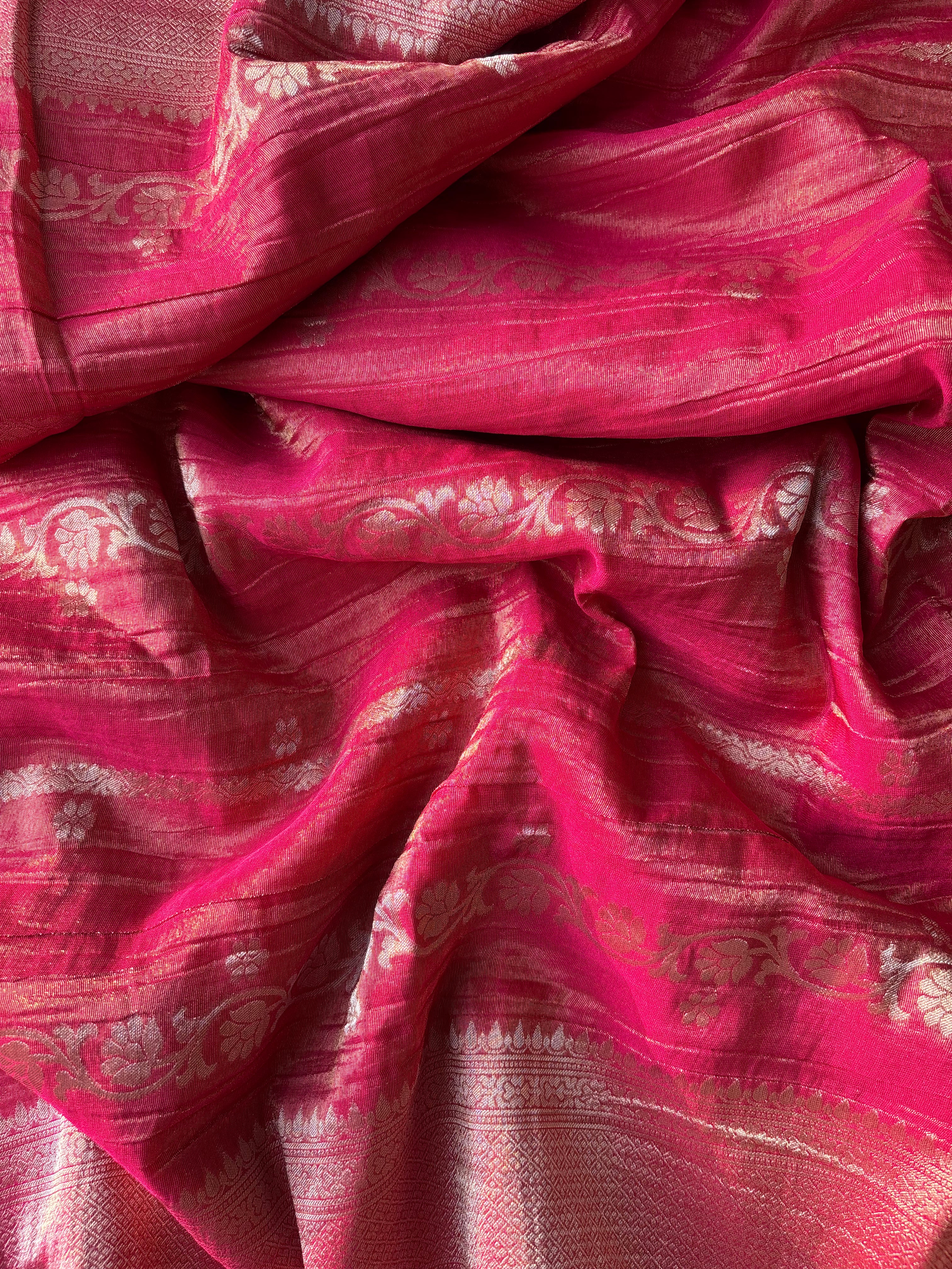 Pink Crushed tissue banaras sarees