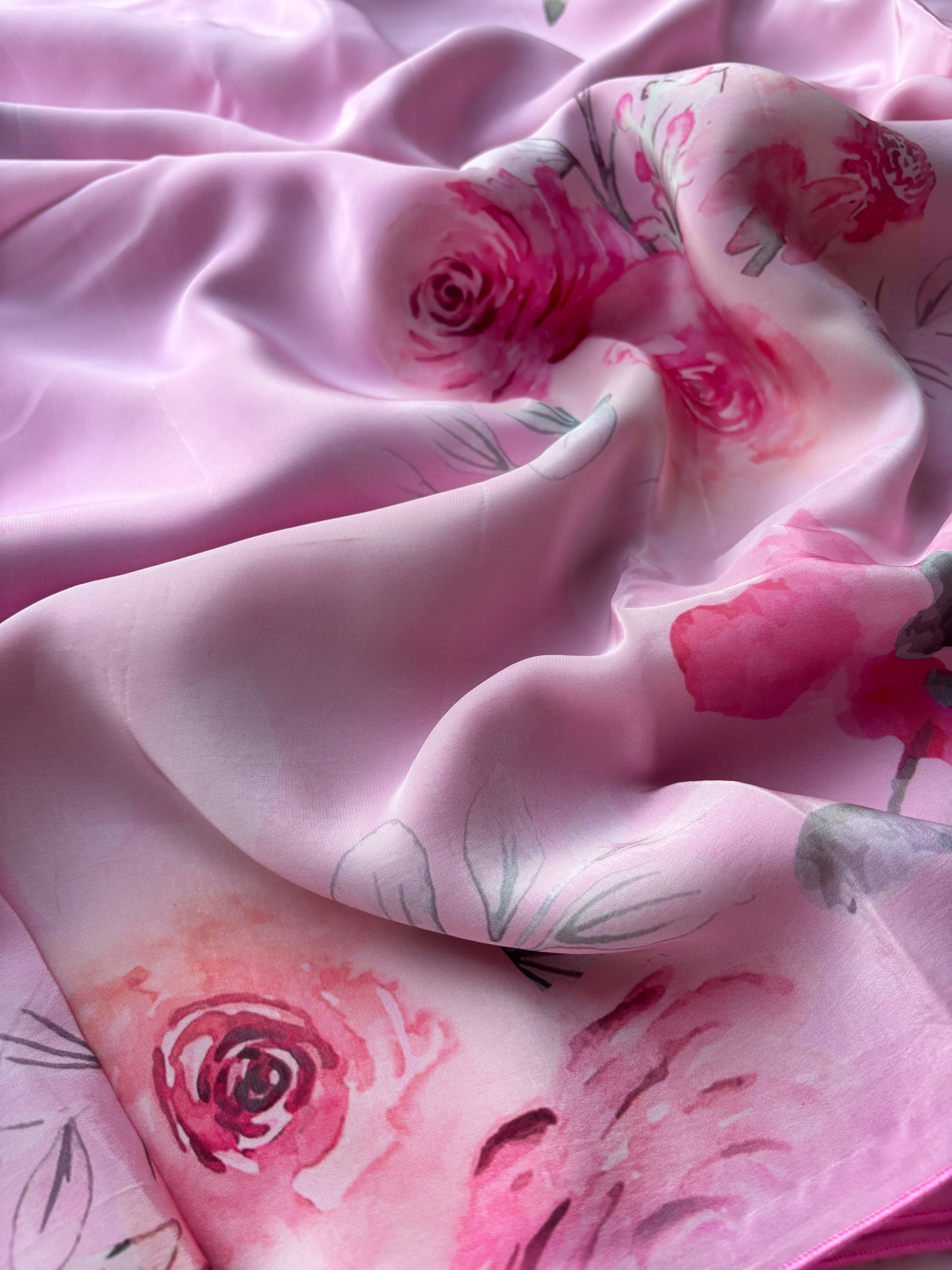 Pink Floral Crape Saree