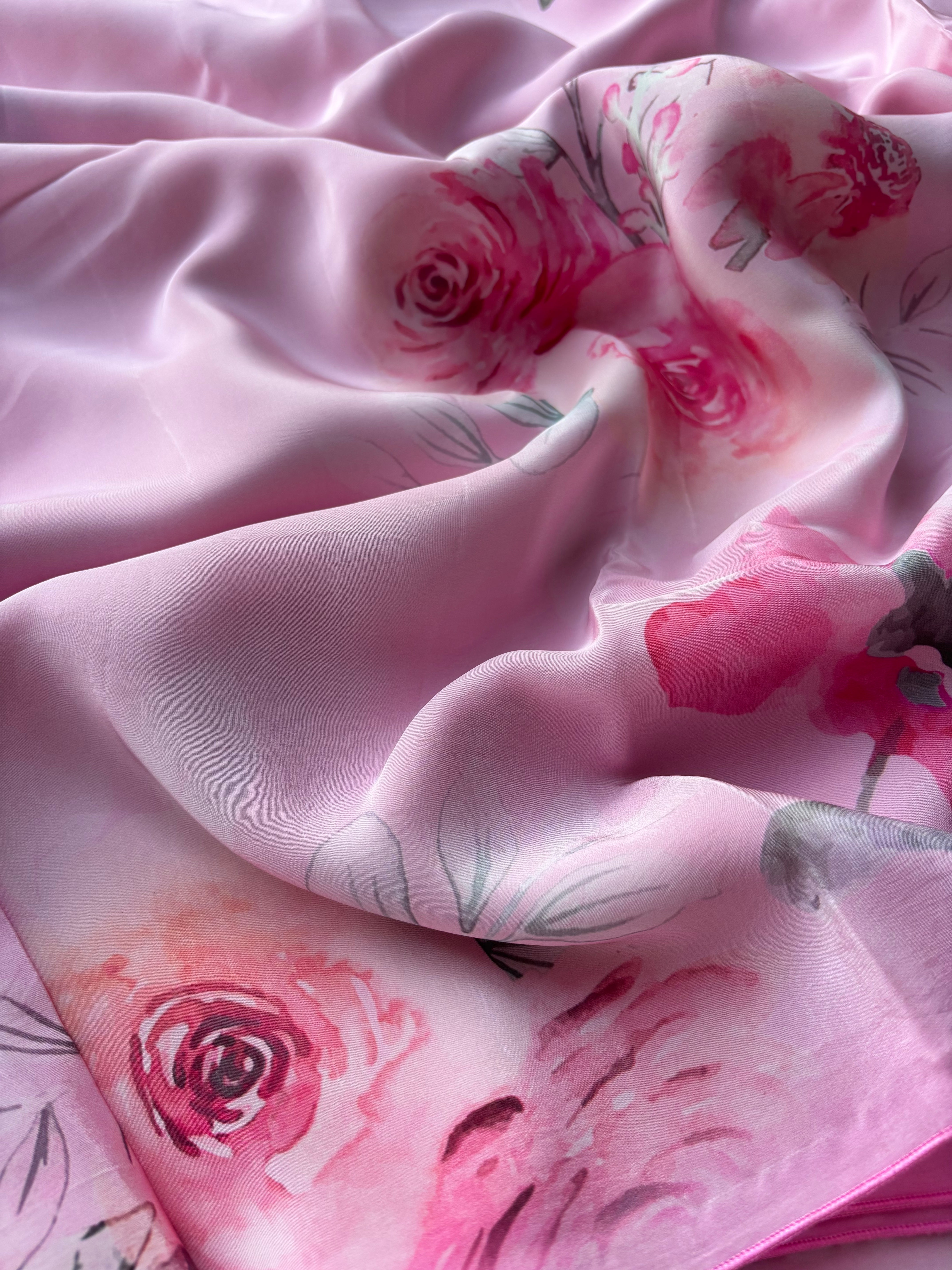 Pink Floral Crape Saree