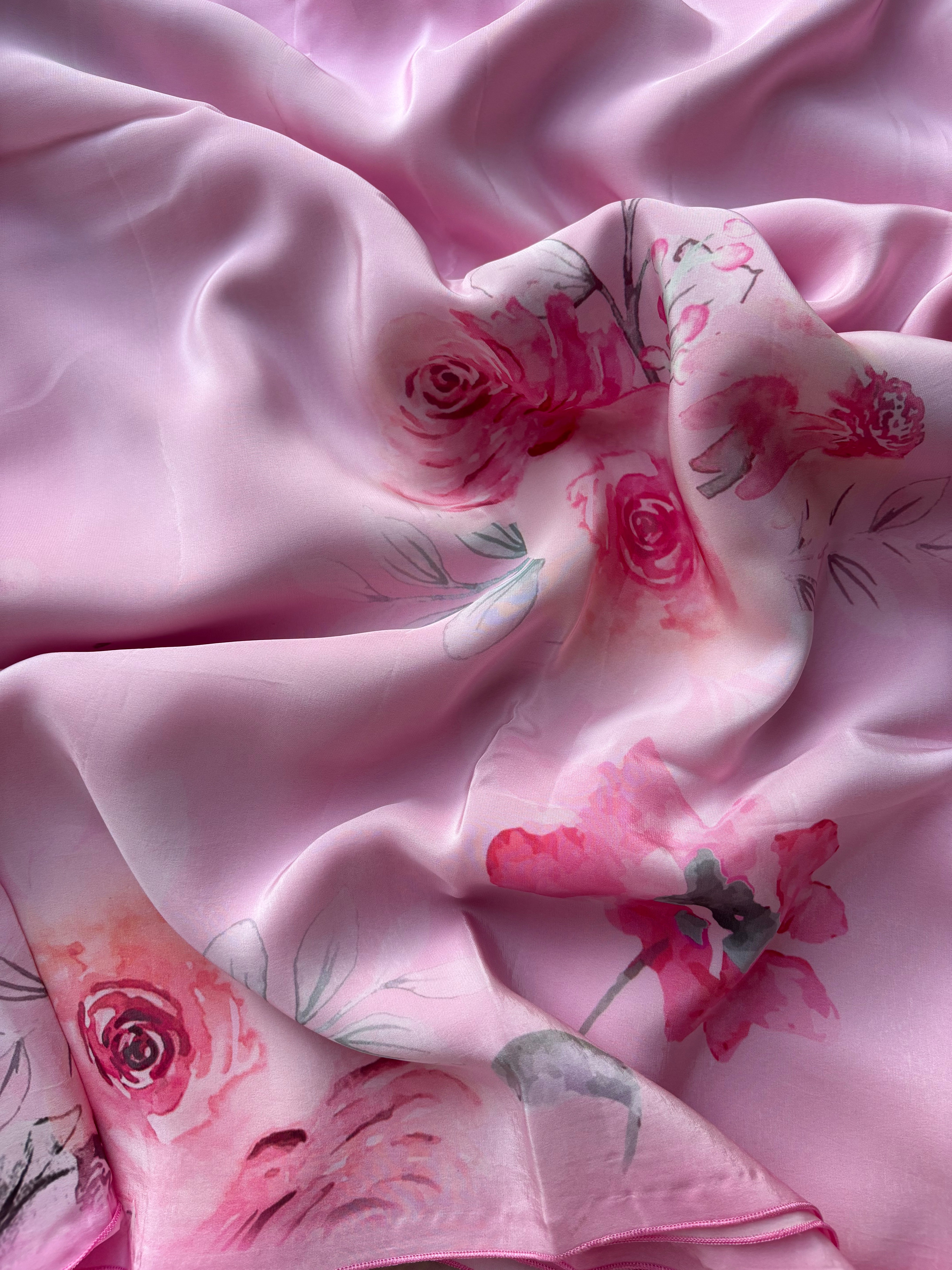 Pink Floral Crape Saree