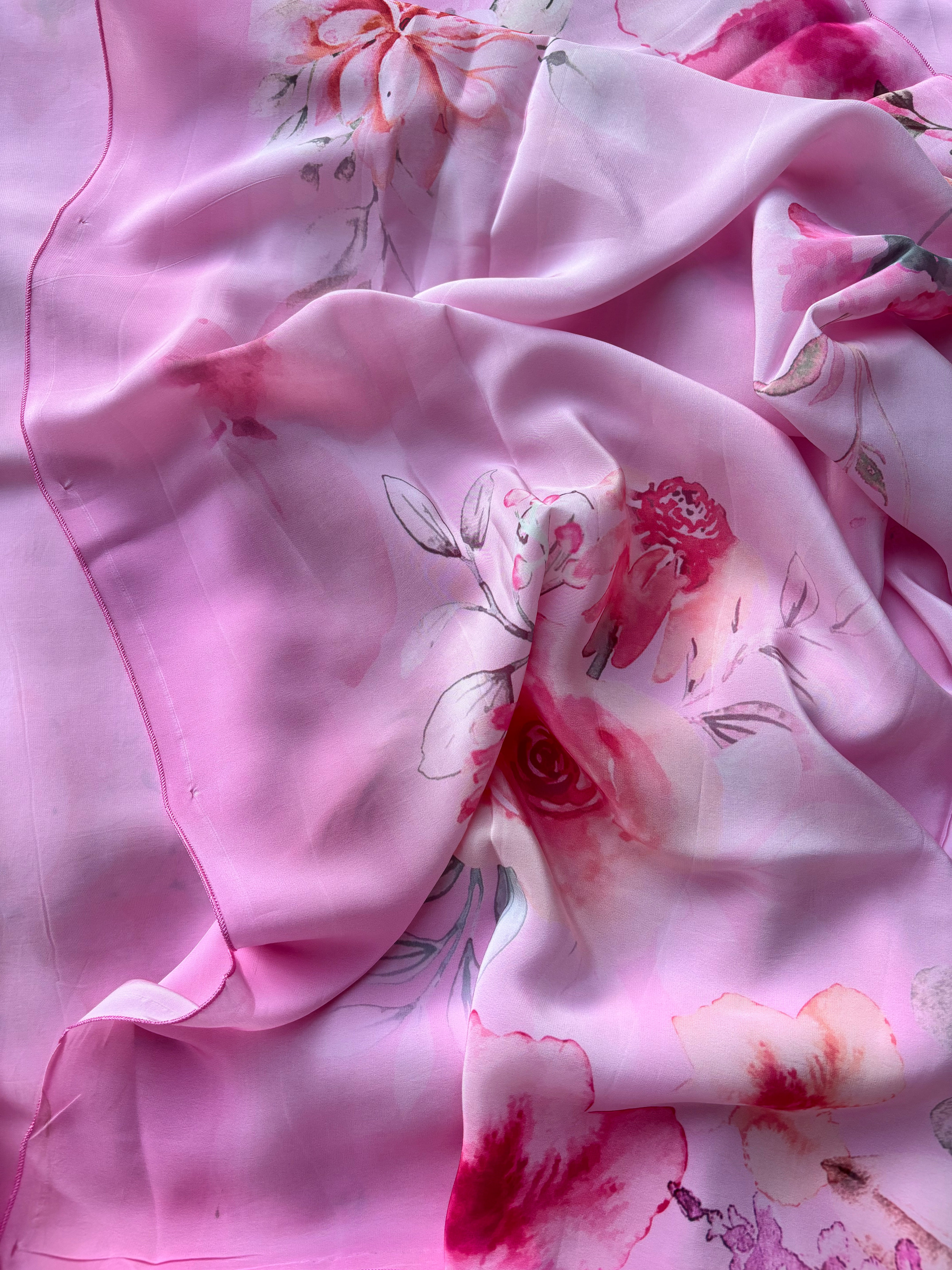 Pink Floral Crape Saree