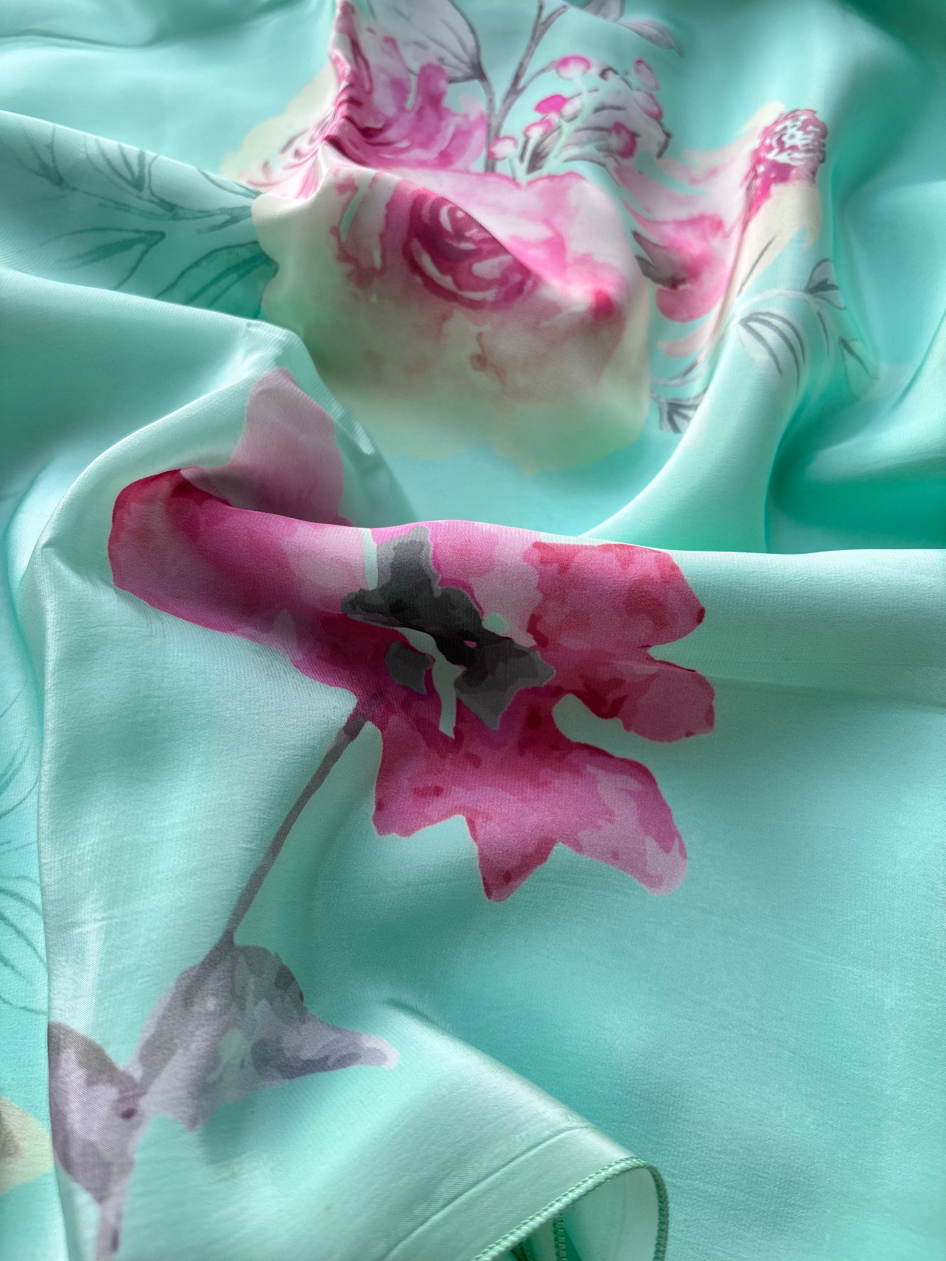 Green Floral Crape Saree