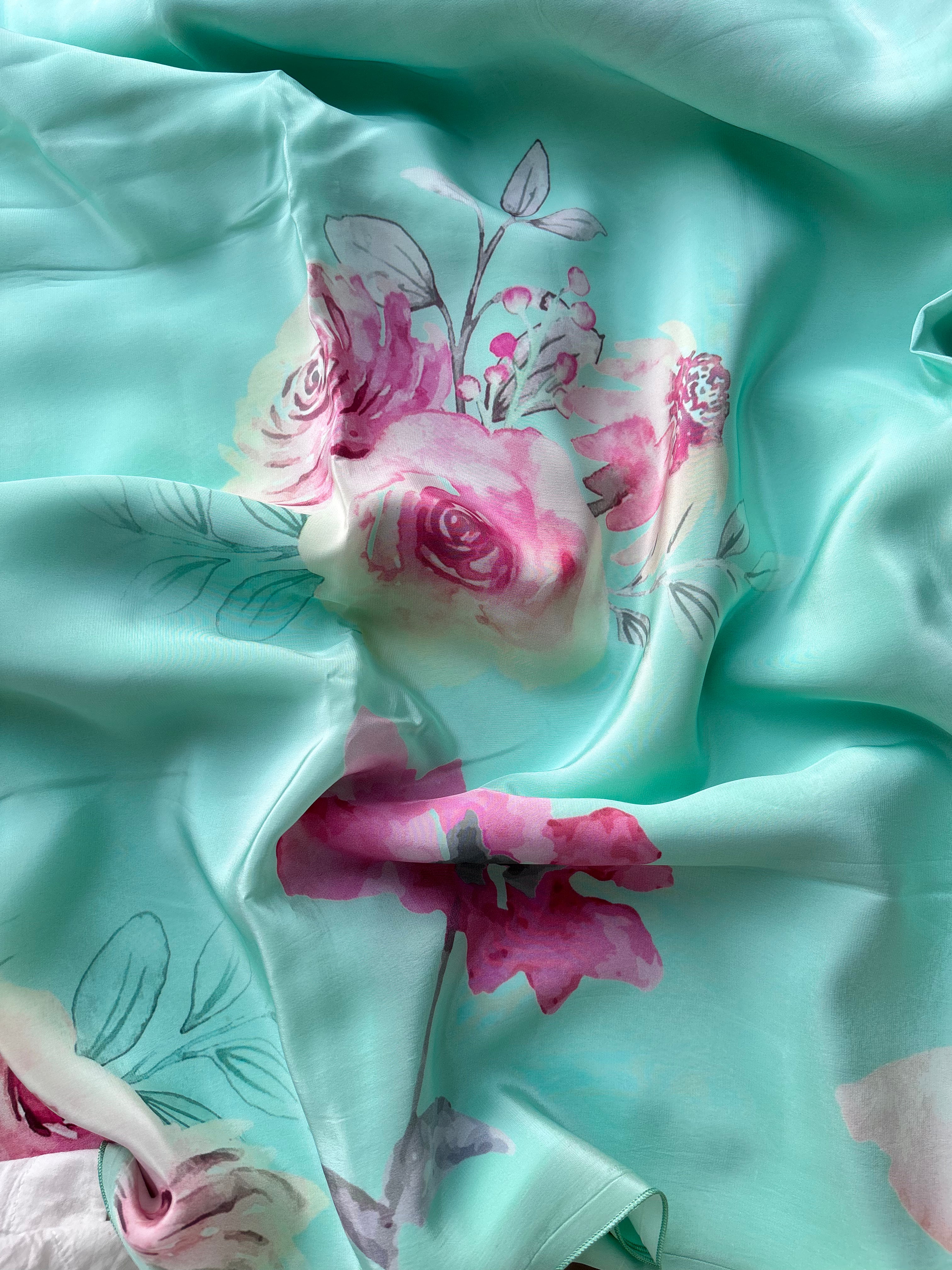 Green Floral Crape Saree