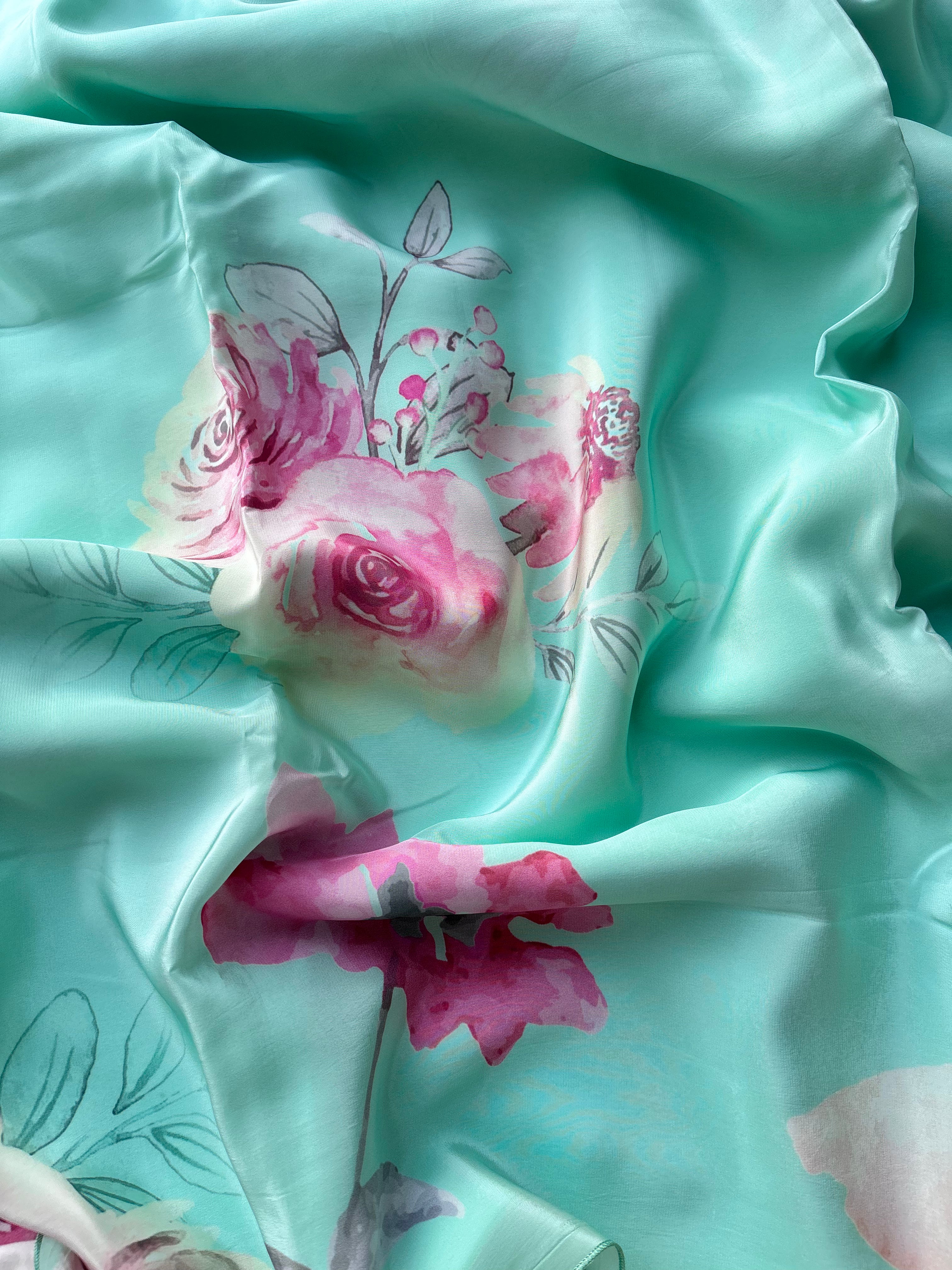 Green Floral Crape Saree