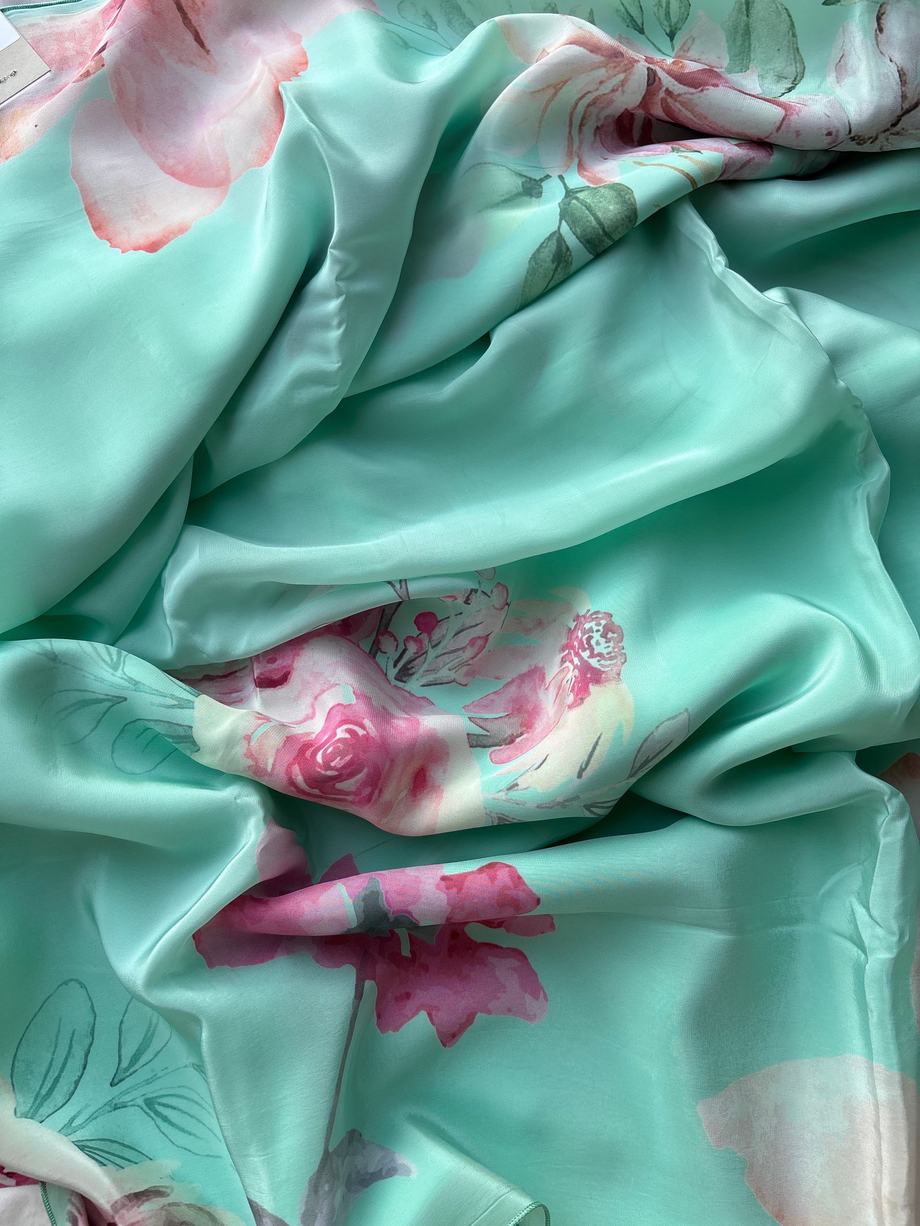 Green Floral Crape Saree