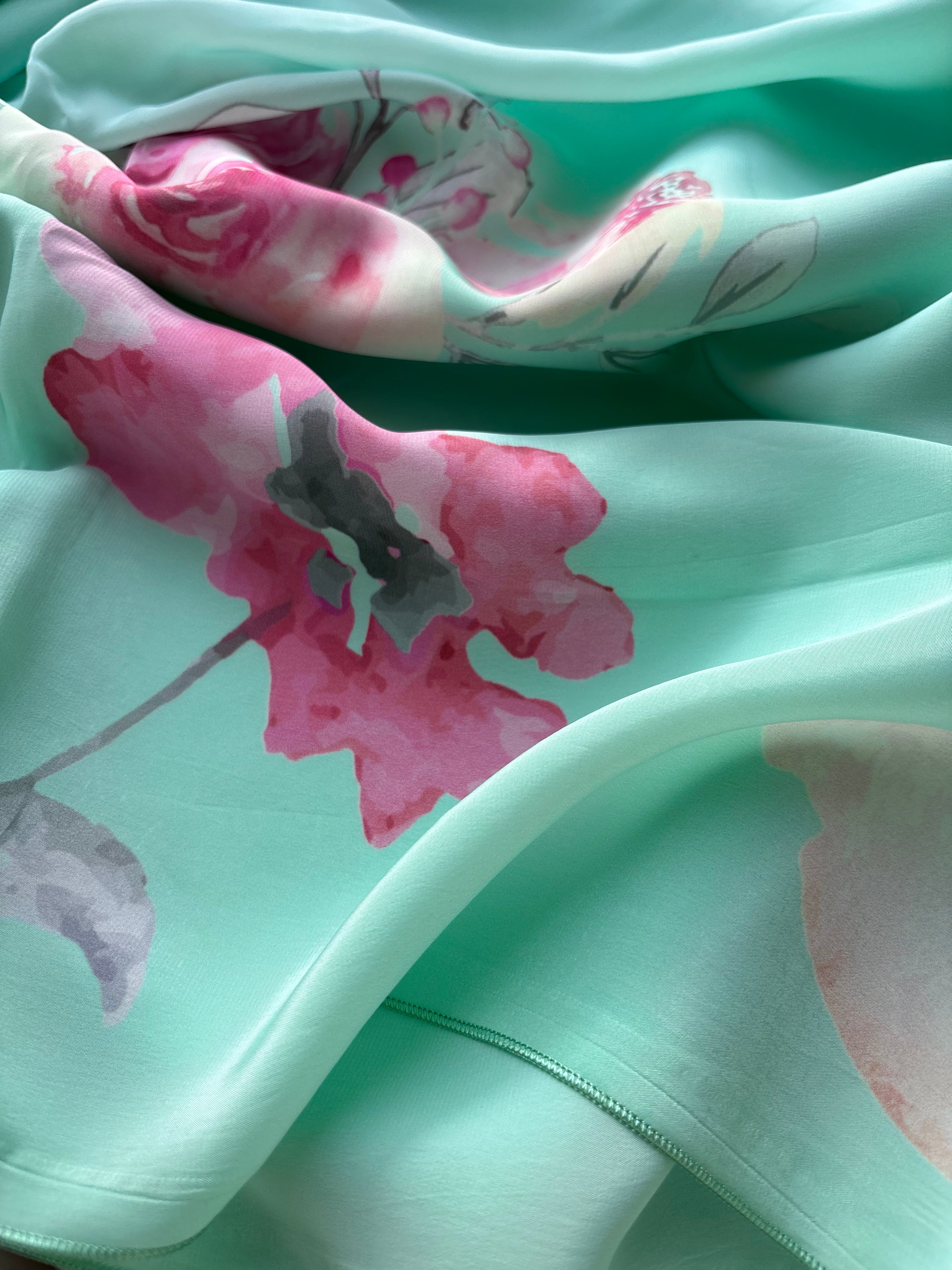 Green Floral Crape Saree