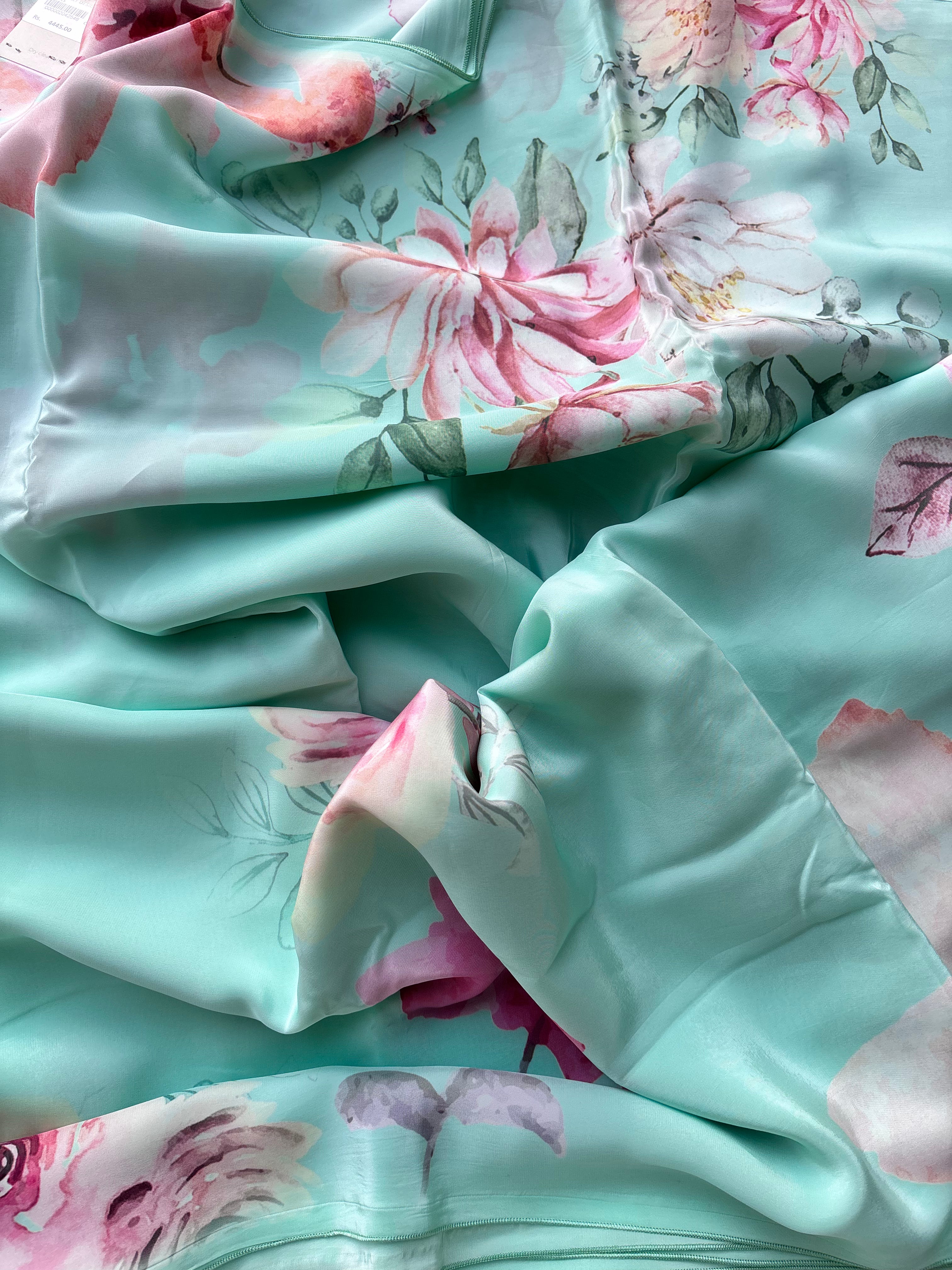 Green Floral Crape Saree