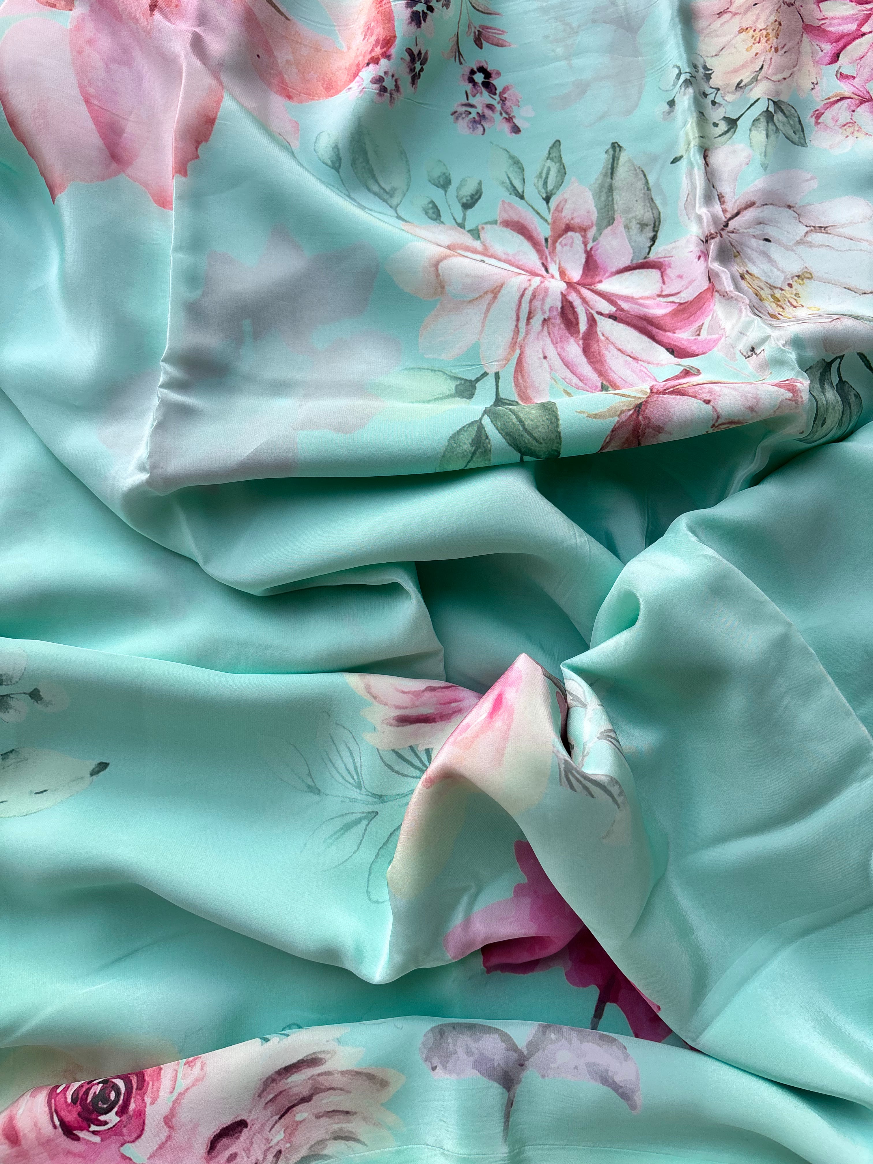 Green Floral Crape Saree