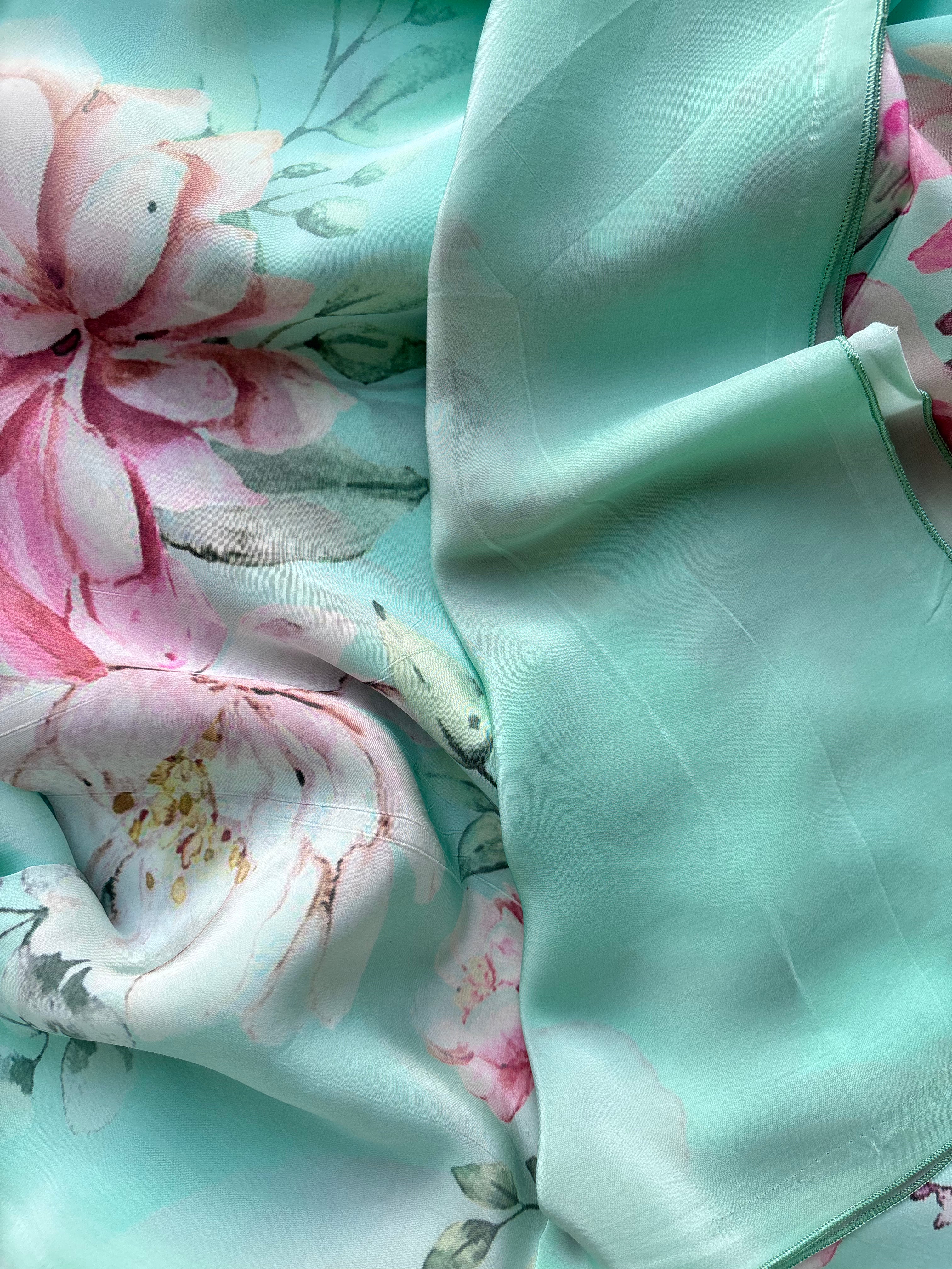 Green Floral Crape Saree