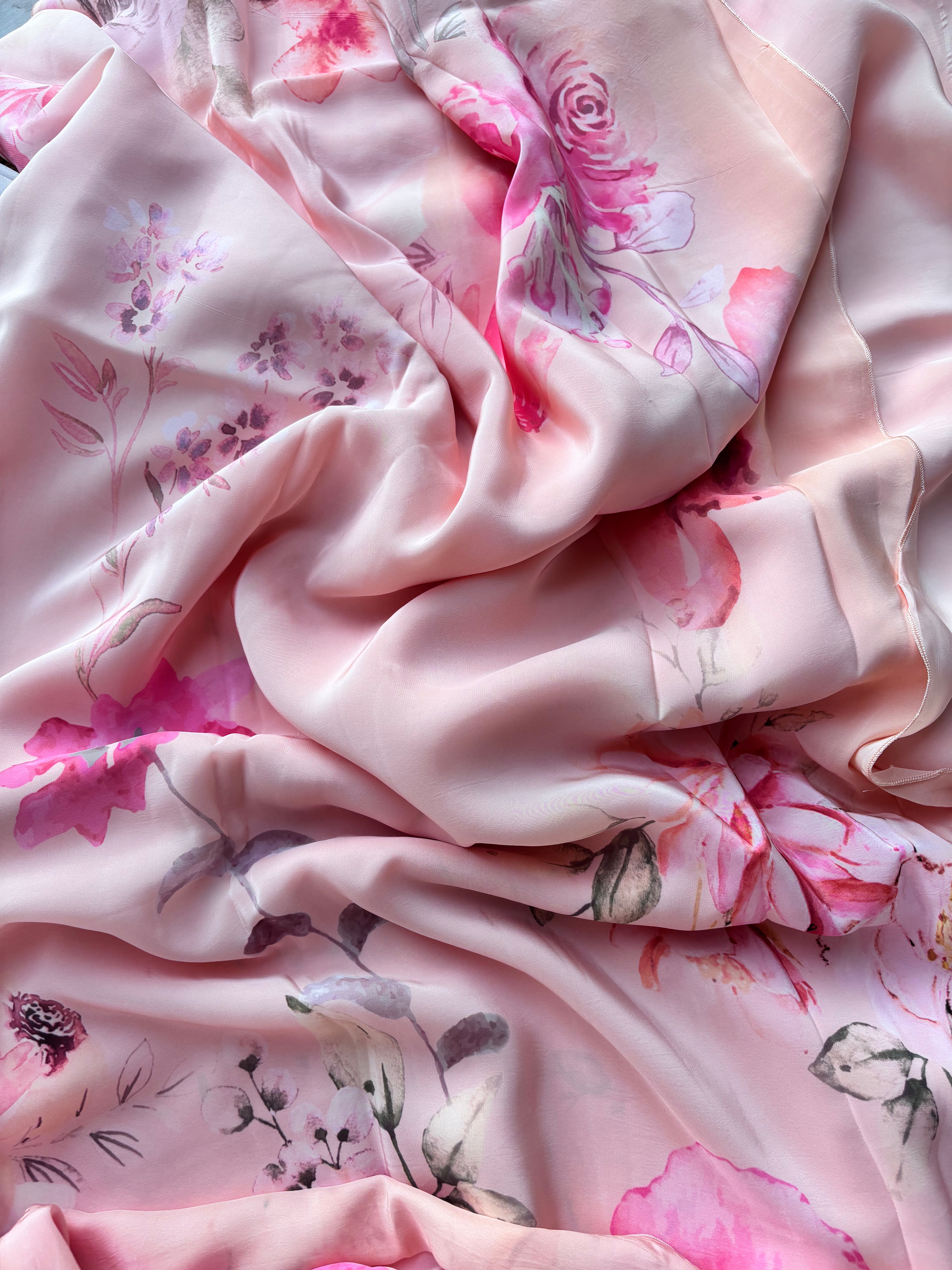 Peach Floral Crape Saree