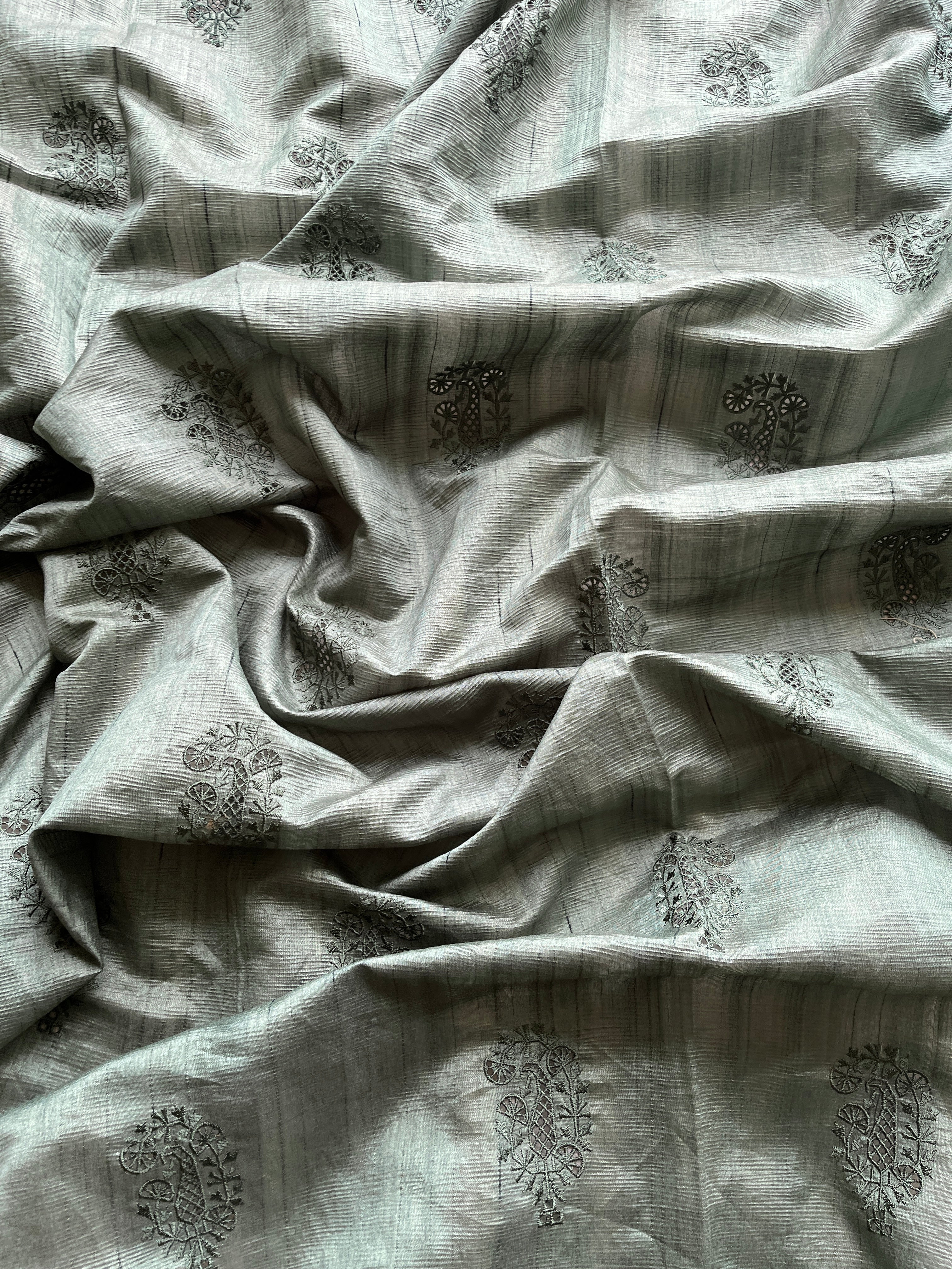 Green Semi tussar cut work saree