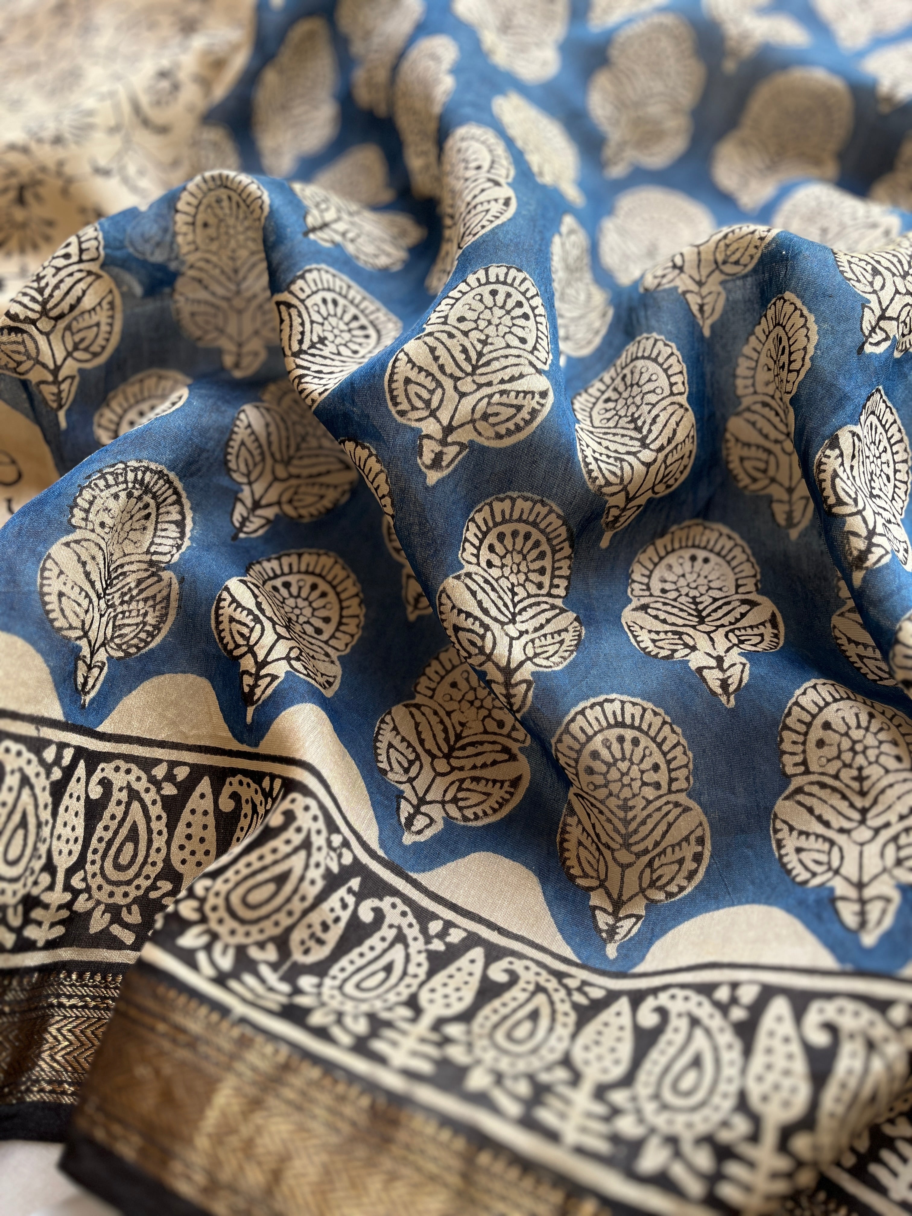 Blue Maheshwari Silk saree