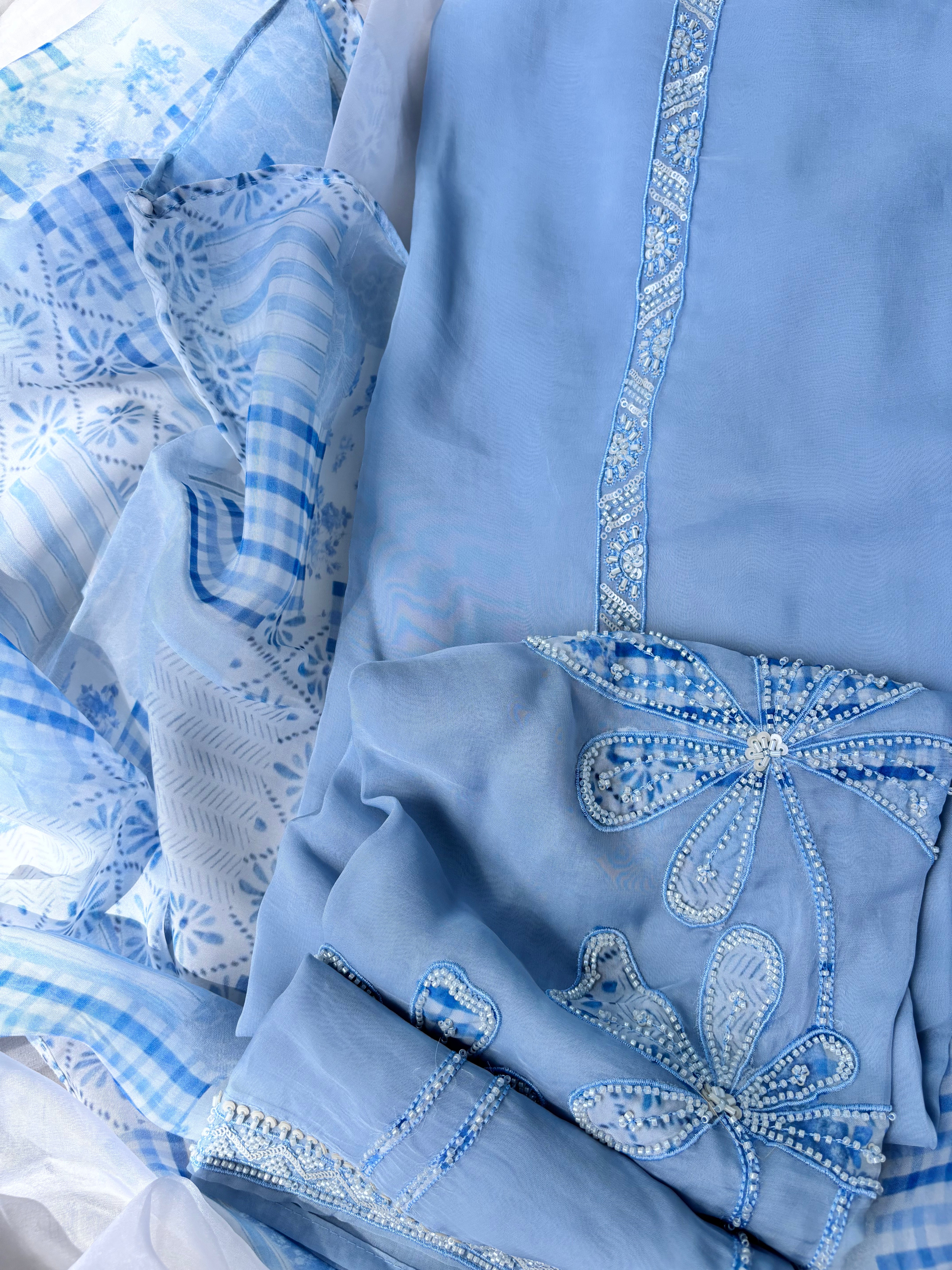 Powder blue Organza Unstitched salwar set