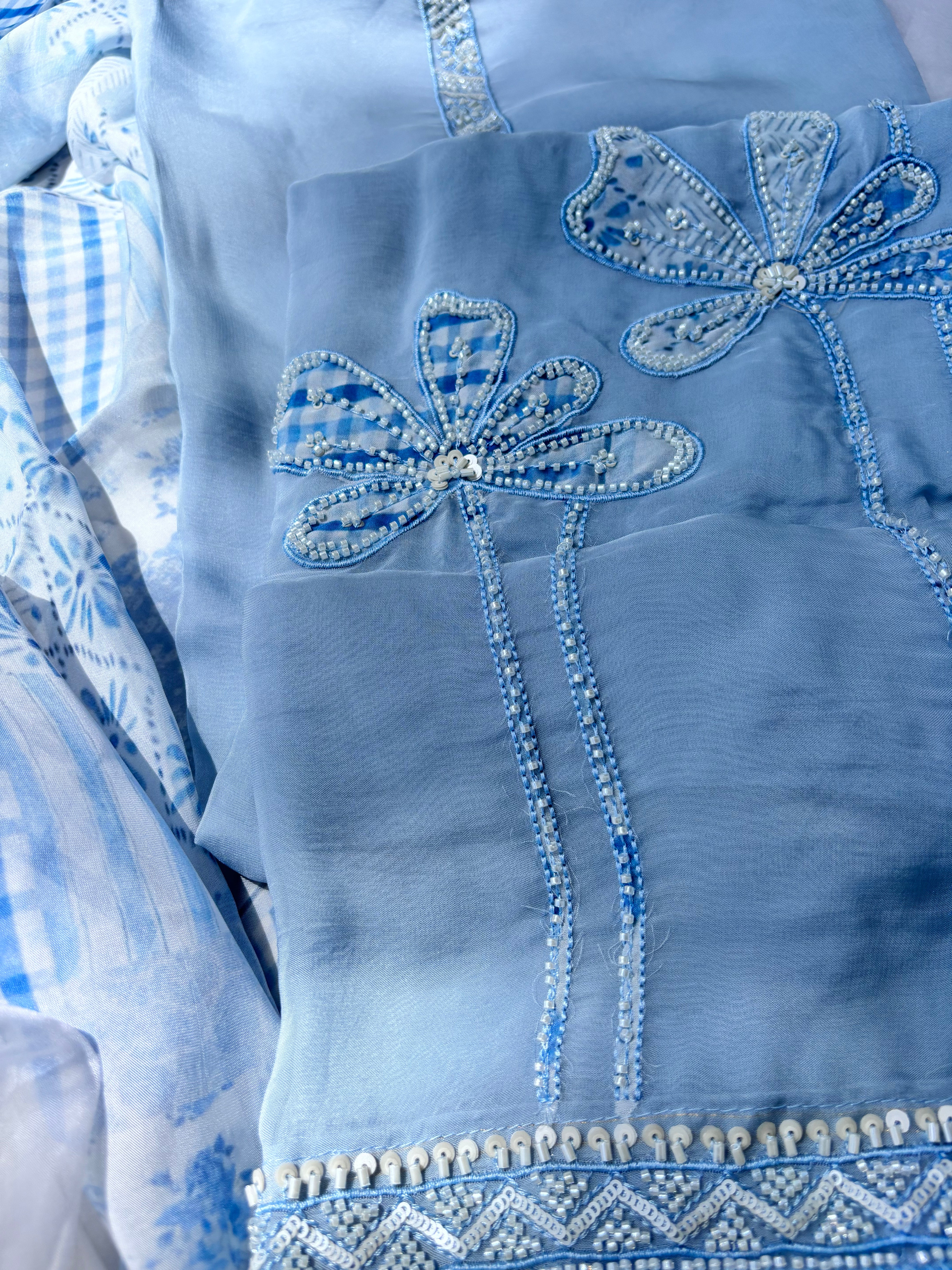 Powder blue Organza Unstitched salwar set