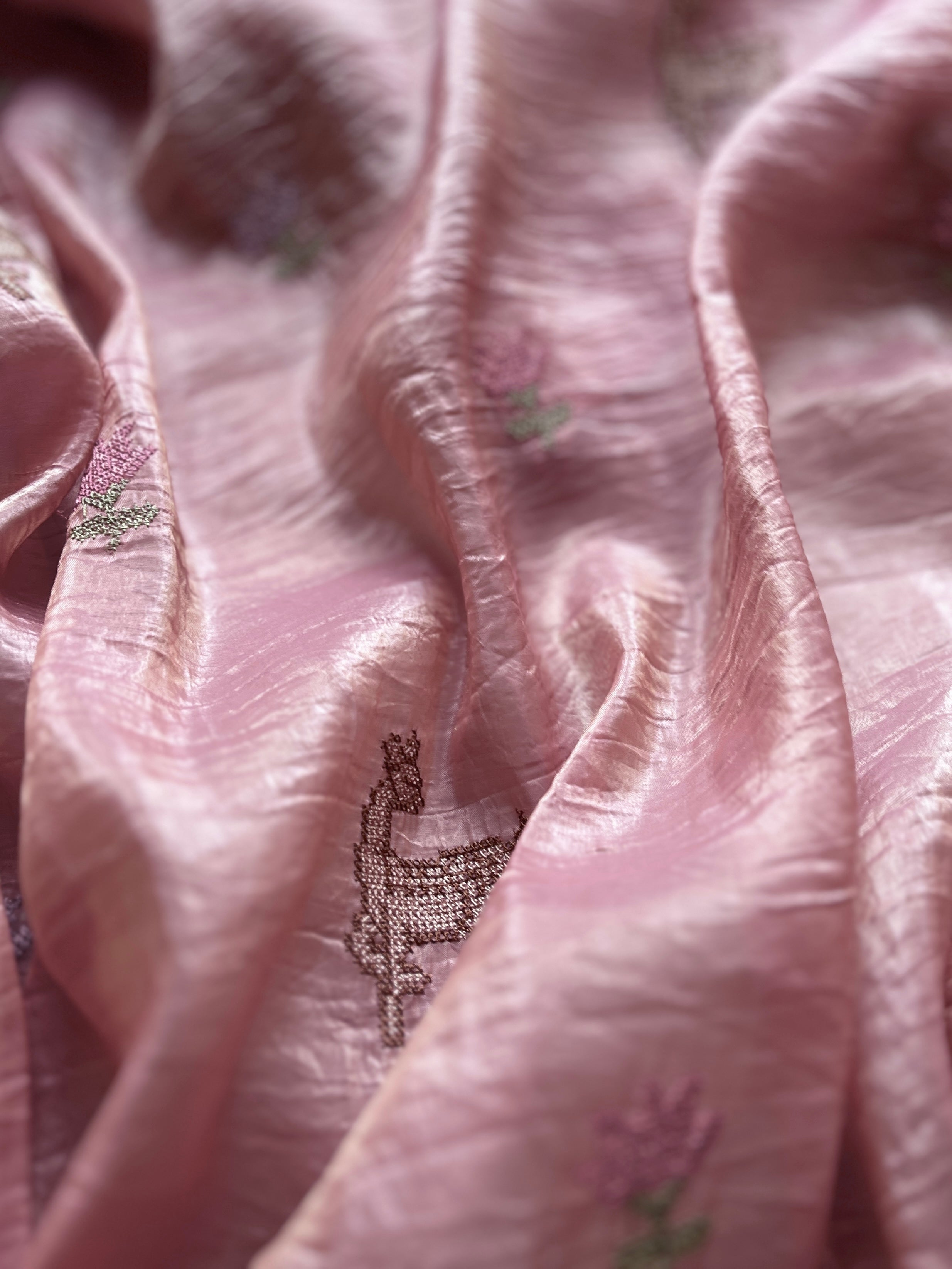 Mauve Crushed Tissue saree