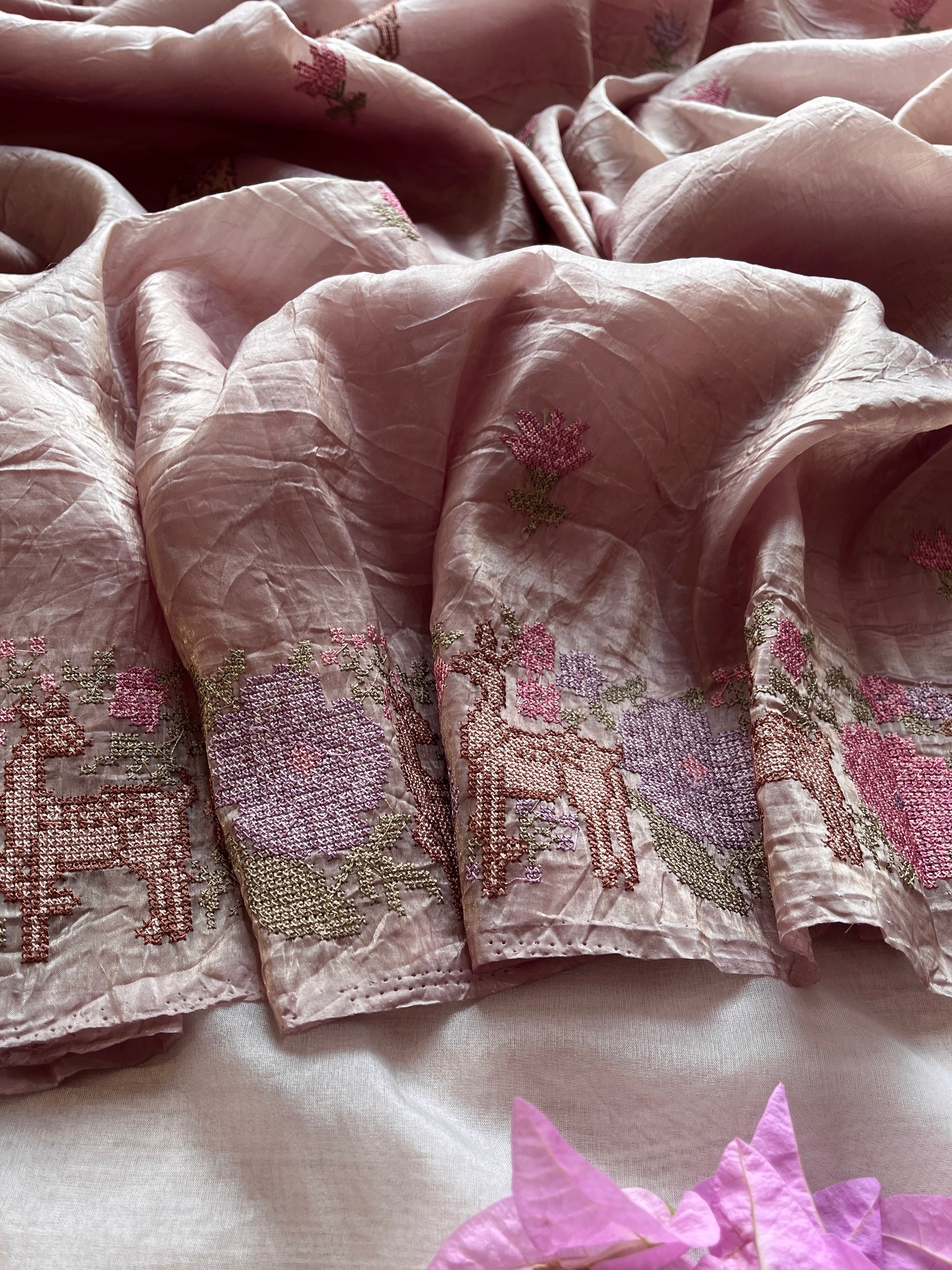 Mauve Crushed Tissue saree