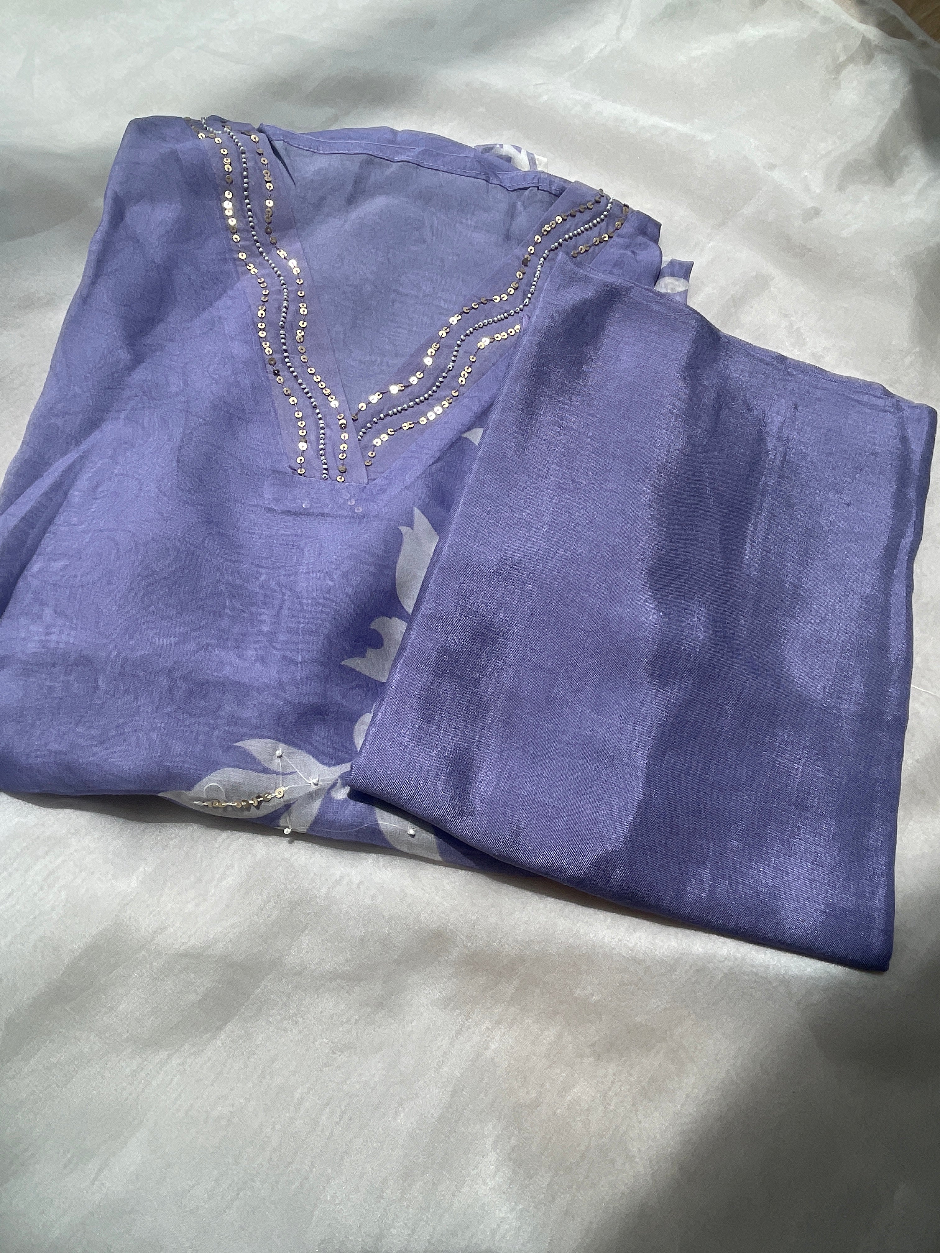 Pink ,Lilac & Purple Organza Semi stitched Salwar set