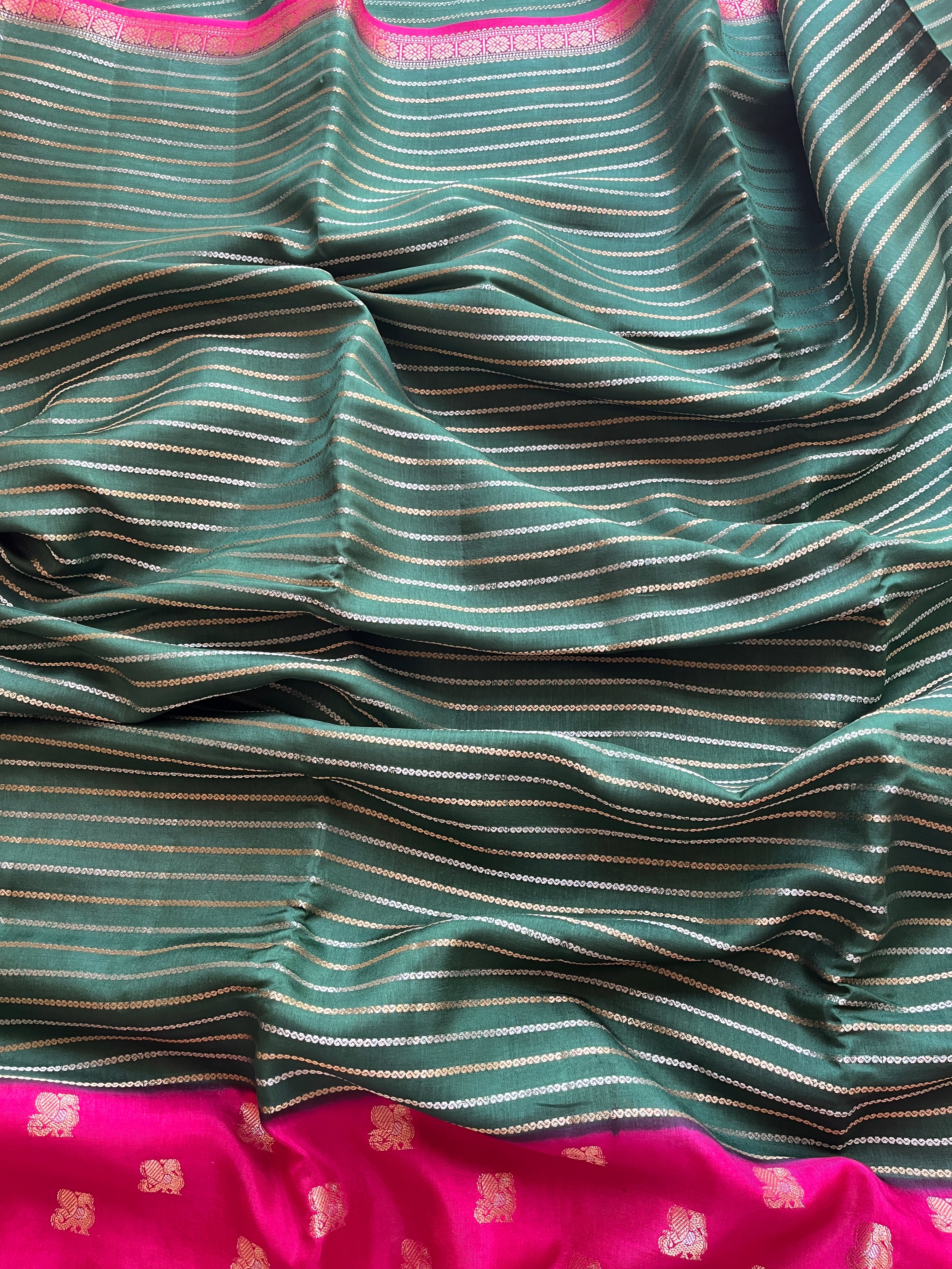 Green with pink viscose silk saree