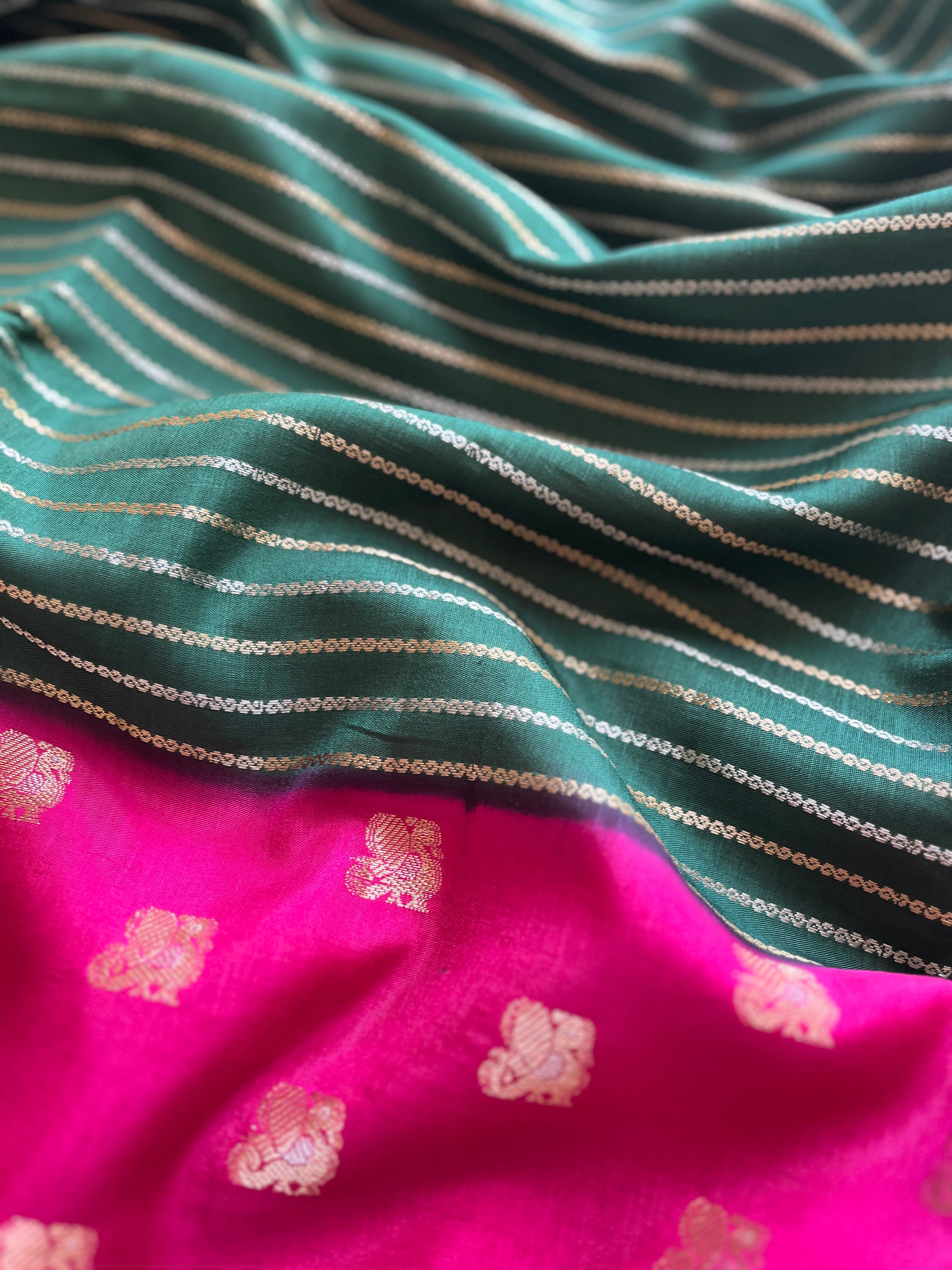 Green with pink viscose silk saree