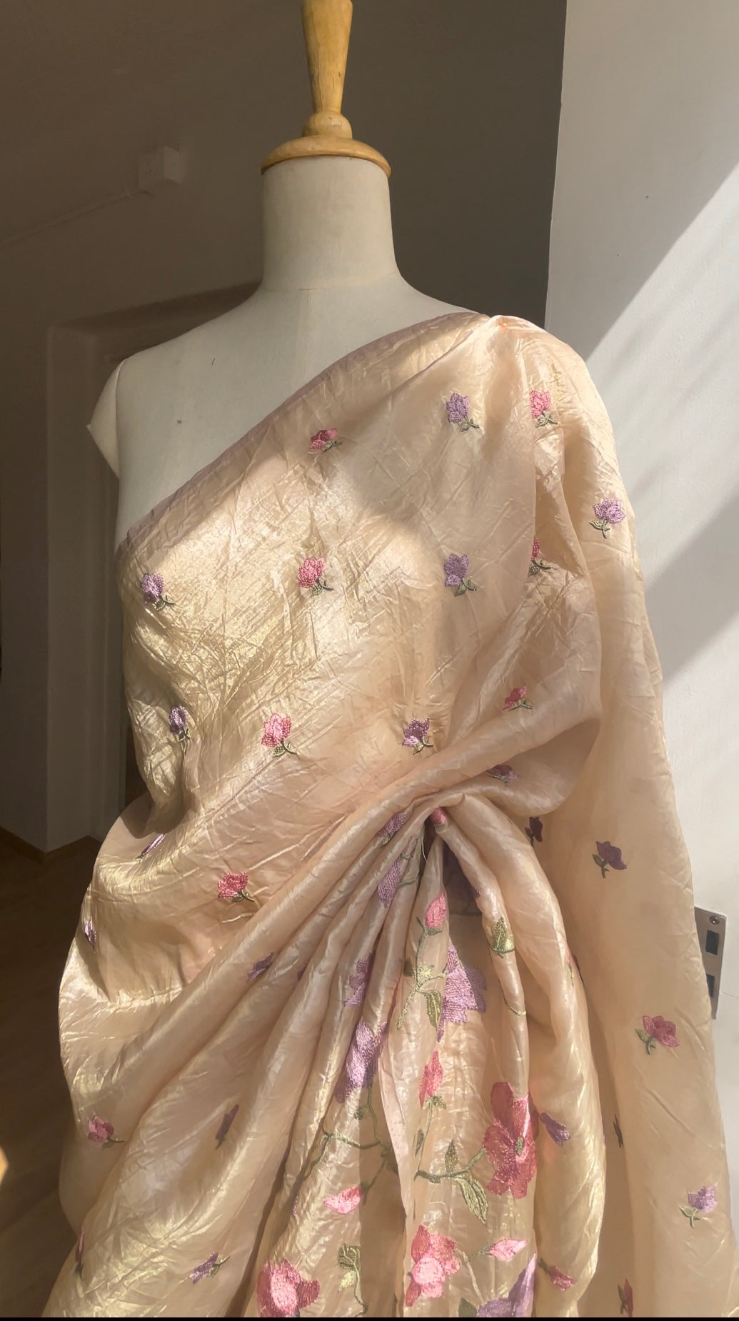 Cream & Lavender organza saree