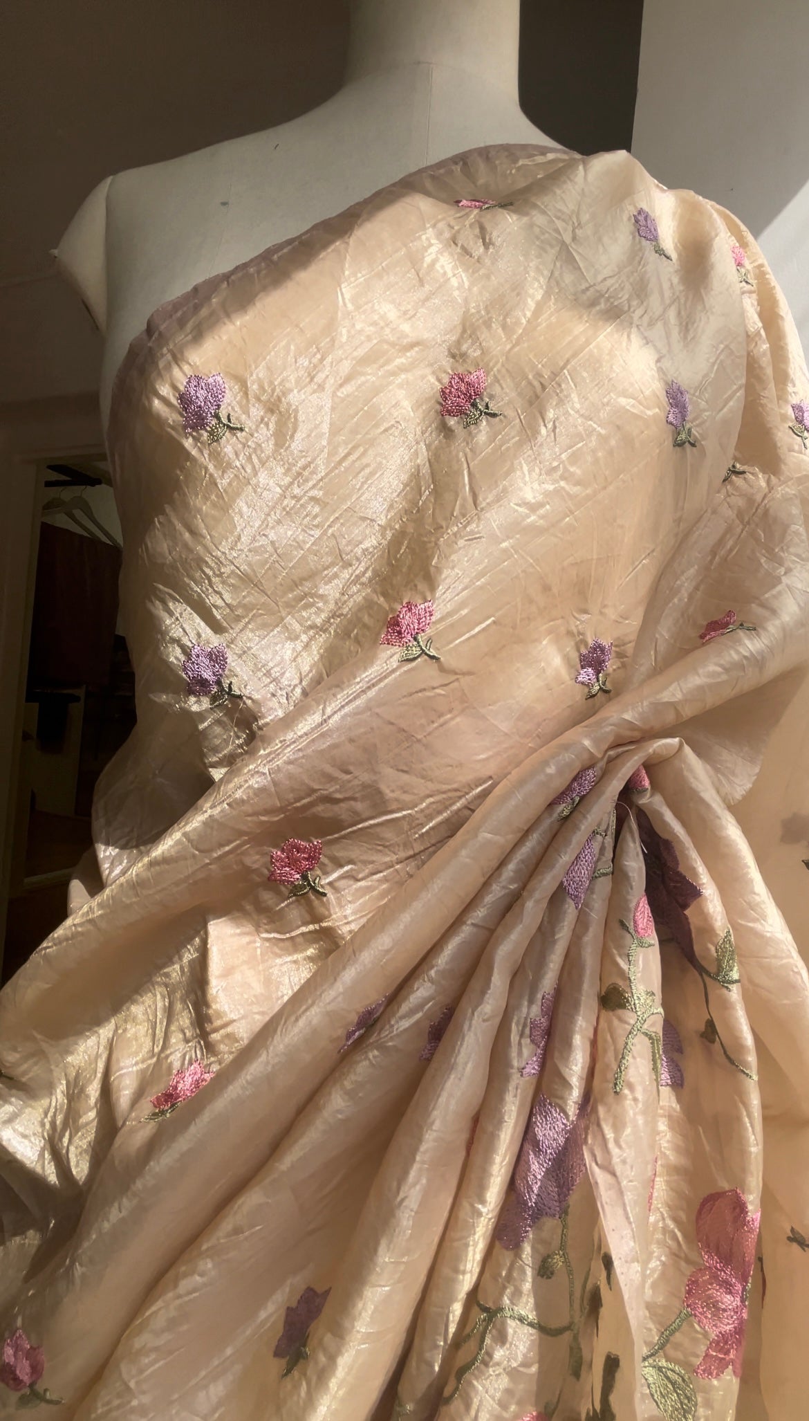 Cream & Lavender organza saree