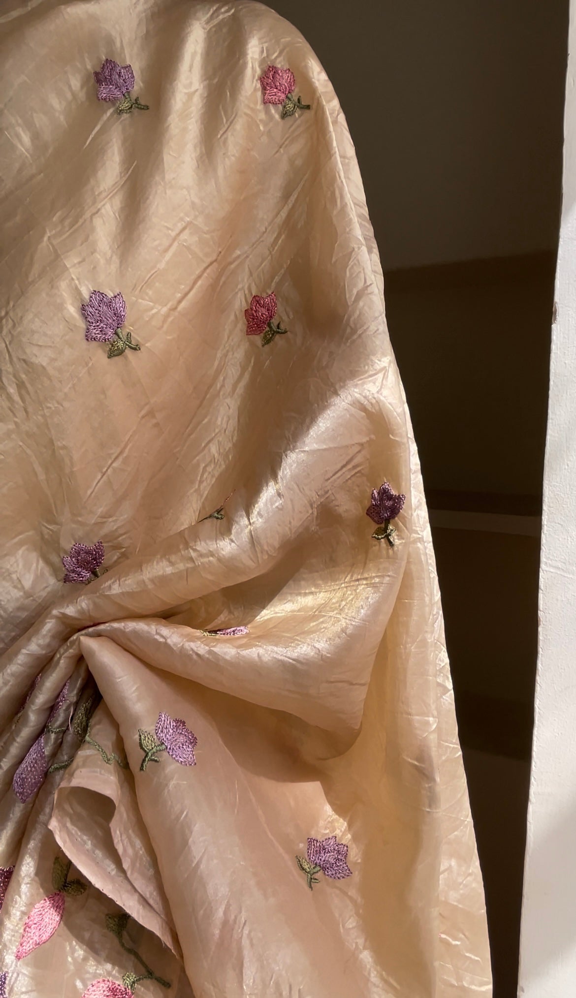 Cream & Lavender organza saree