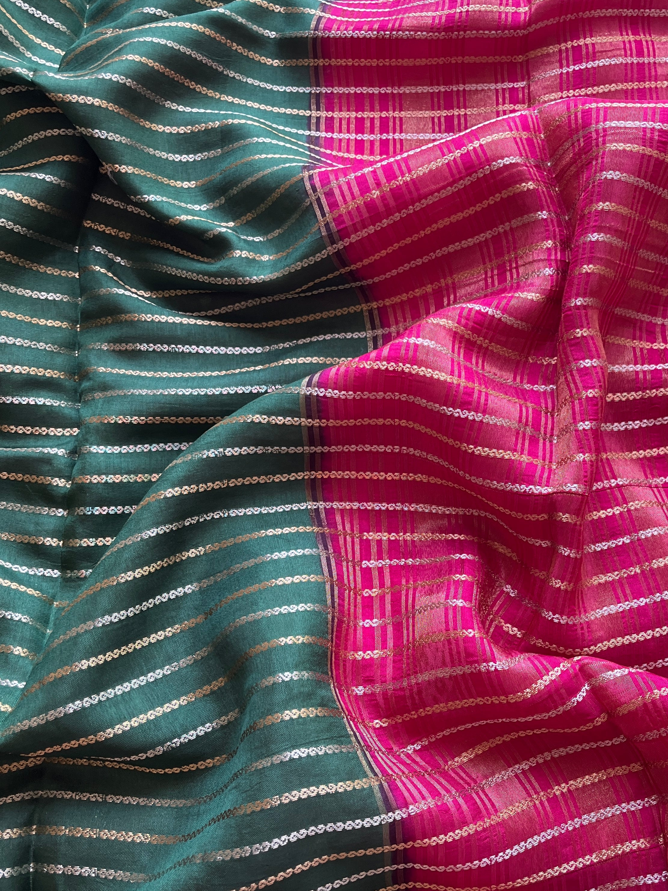 Green with pink viscose silk saree
