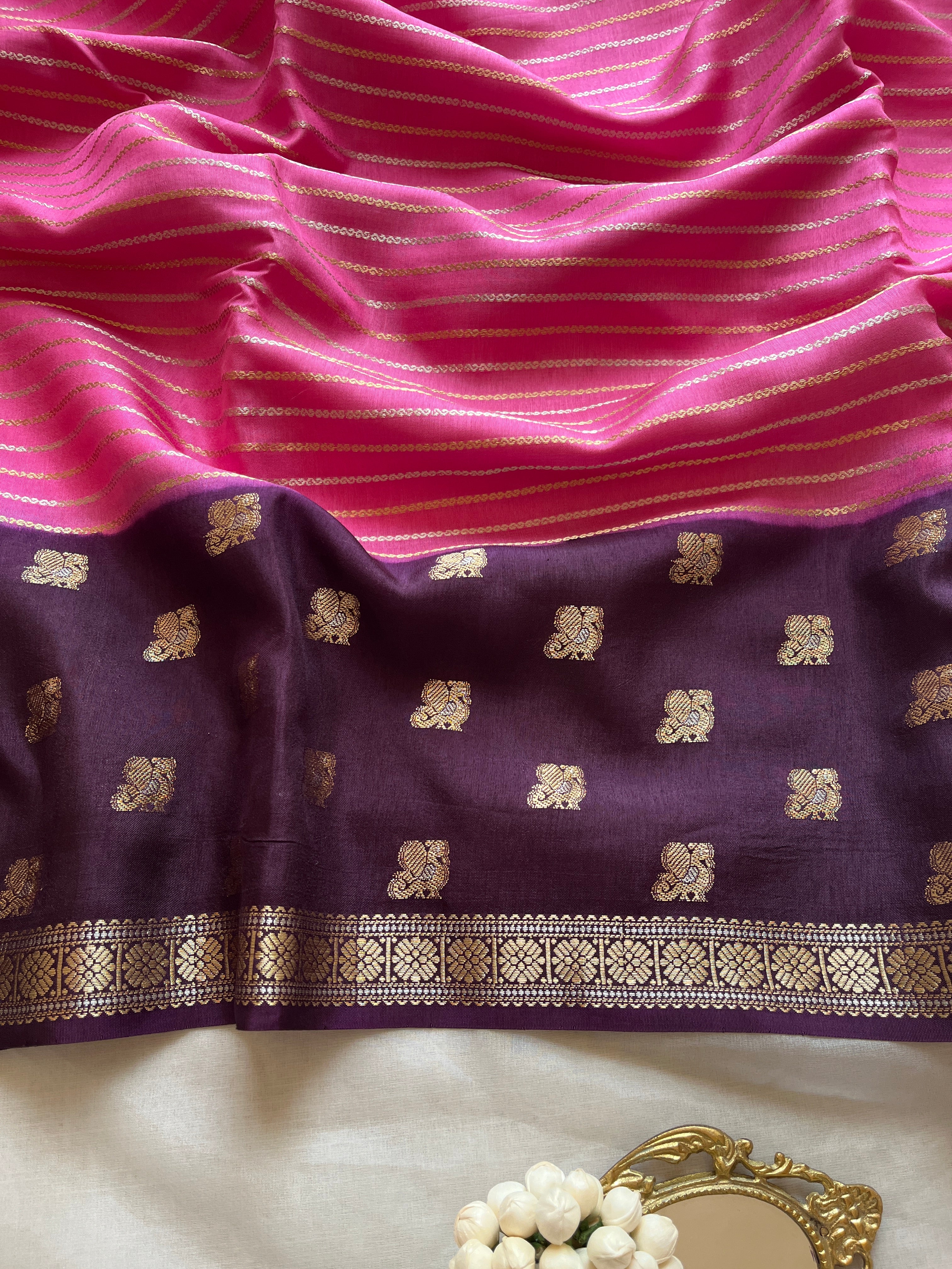 Pink with purple viscose silk saree
