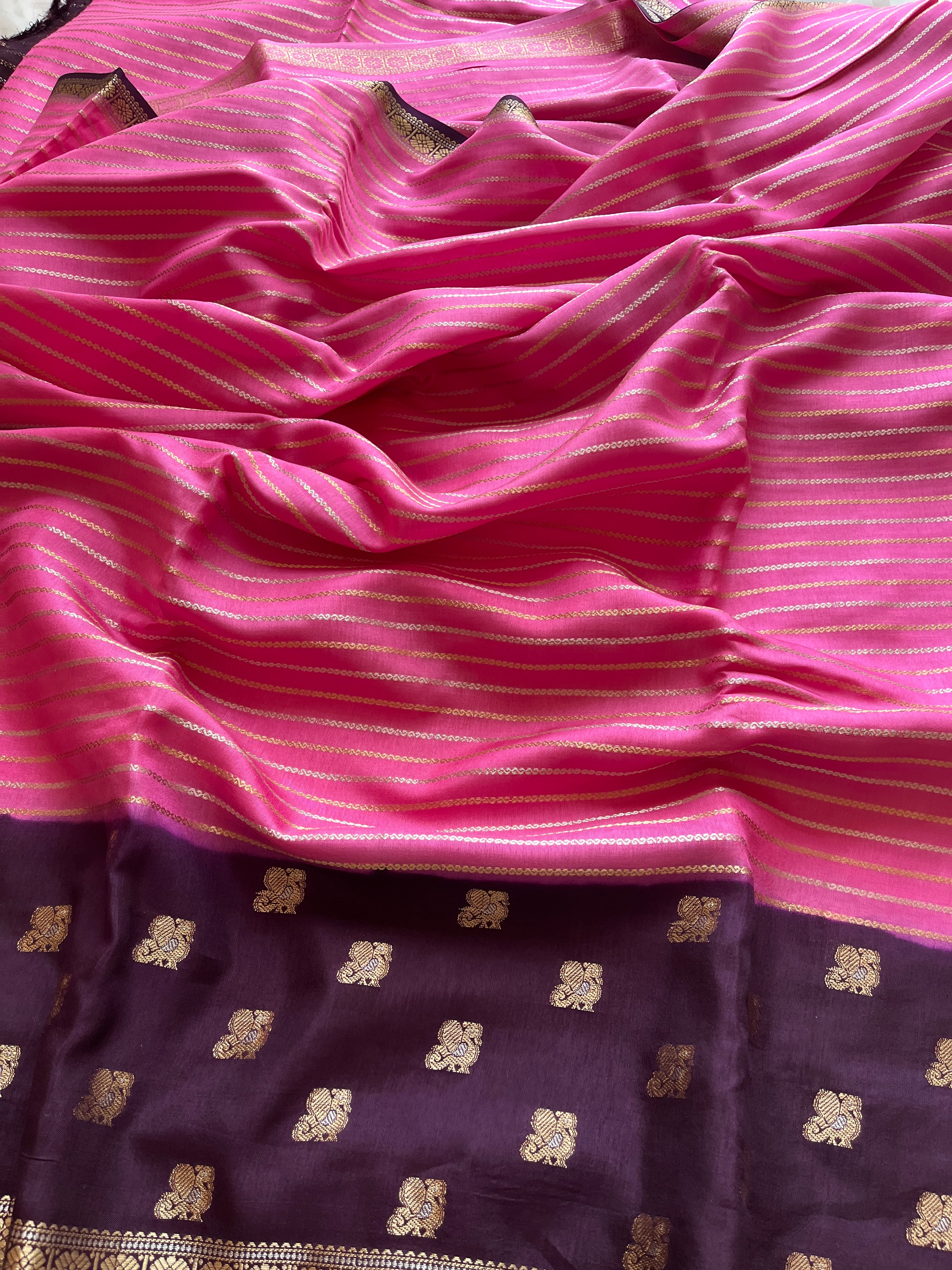 Pink with purple viscose silk saree