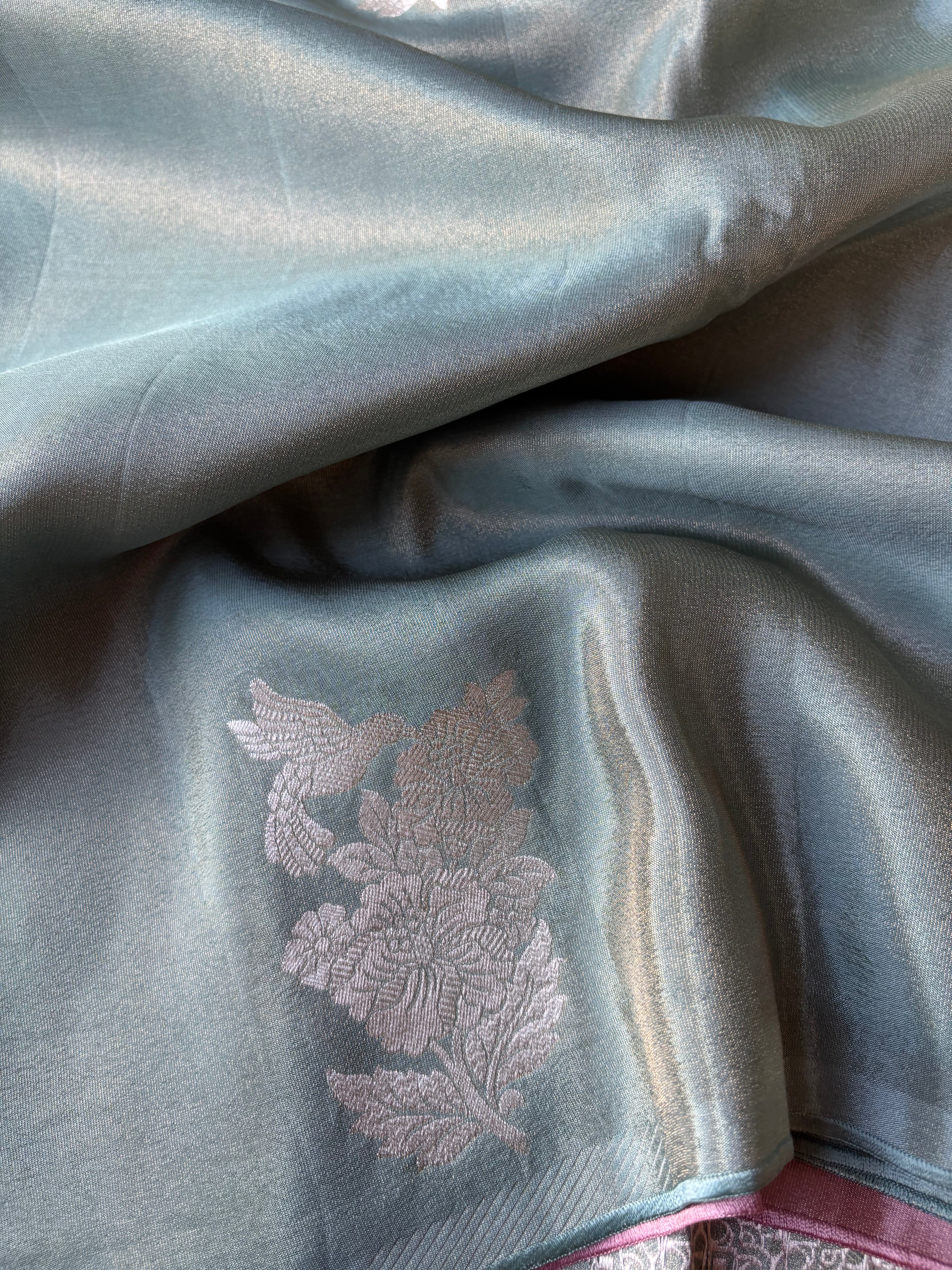 Turquoise tissue sarees