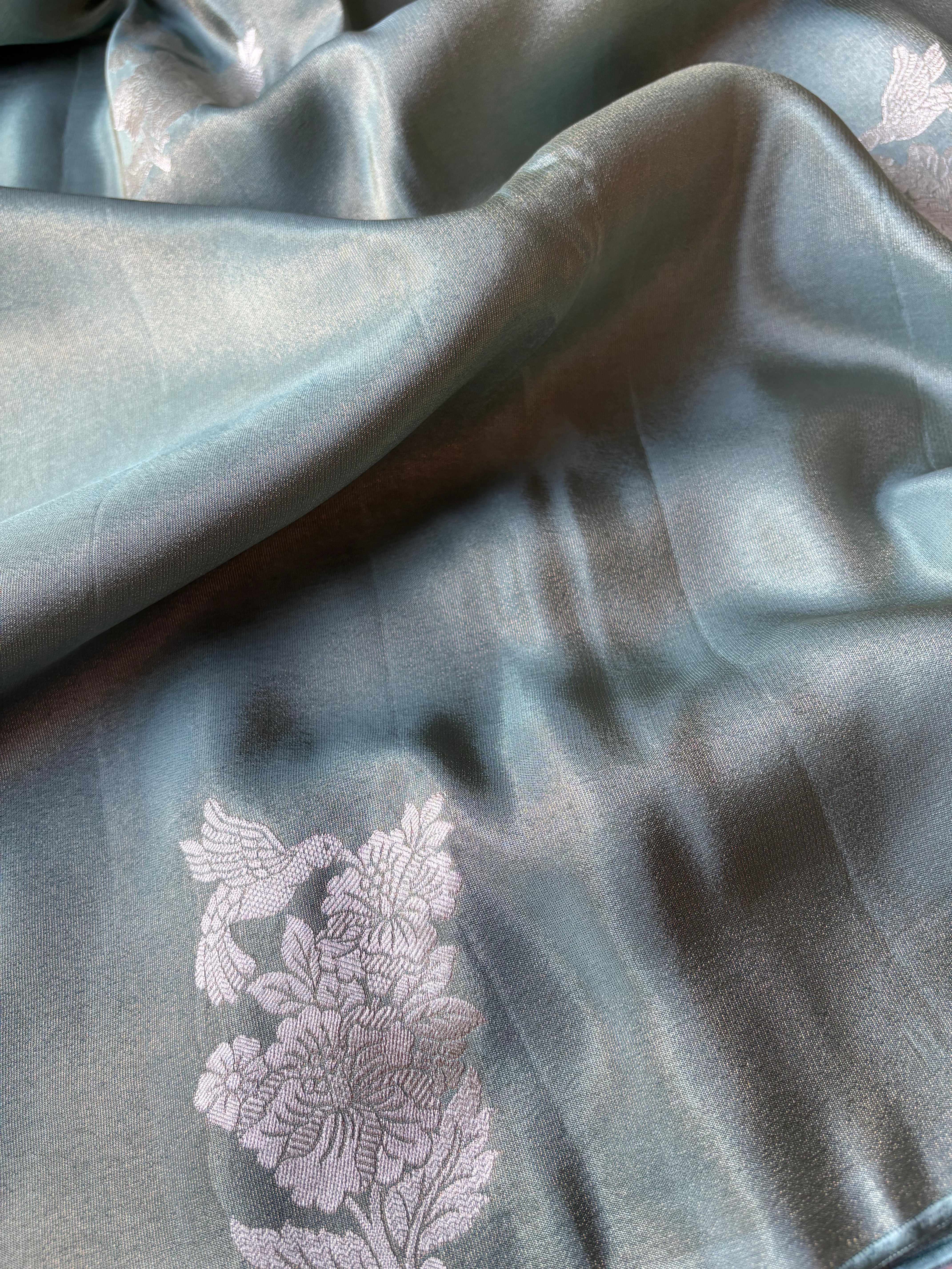 Turquoise tissue sarees