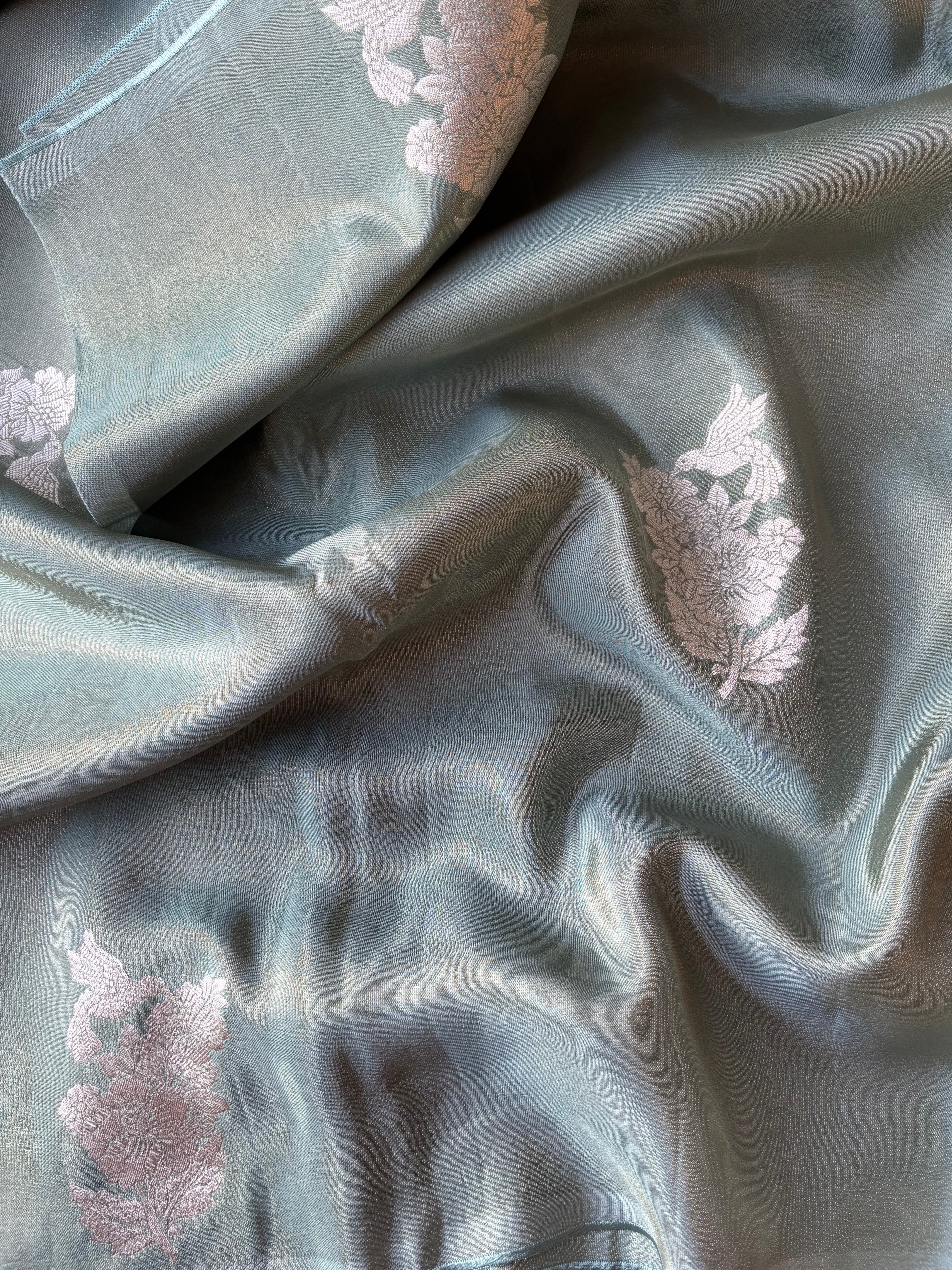 Turquoise tissue sarees